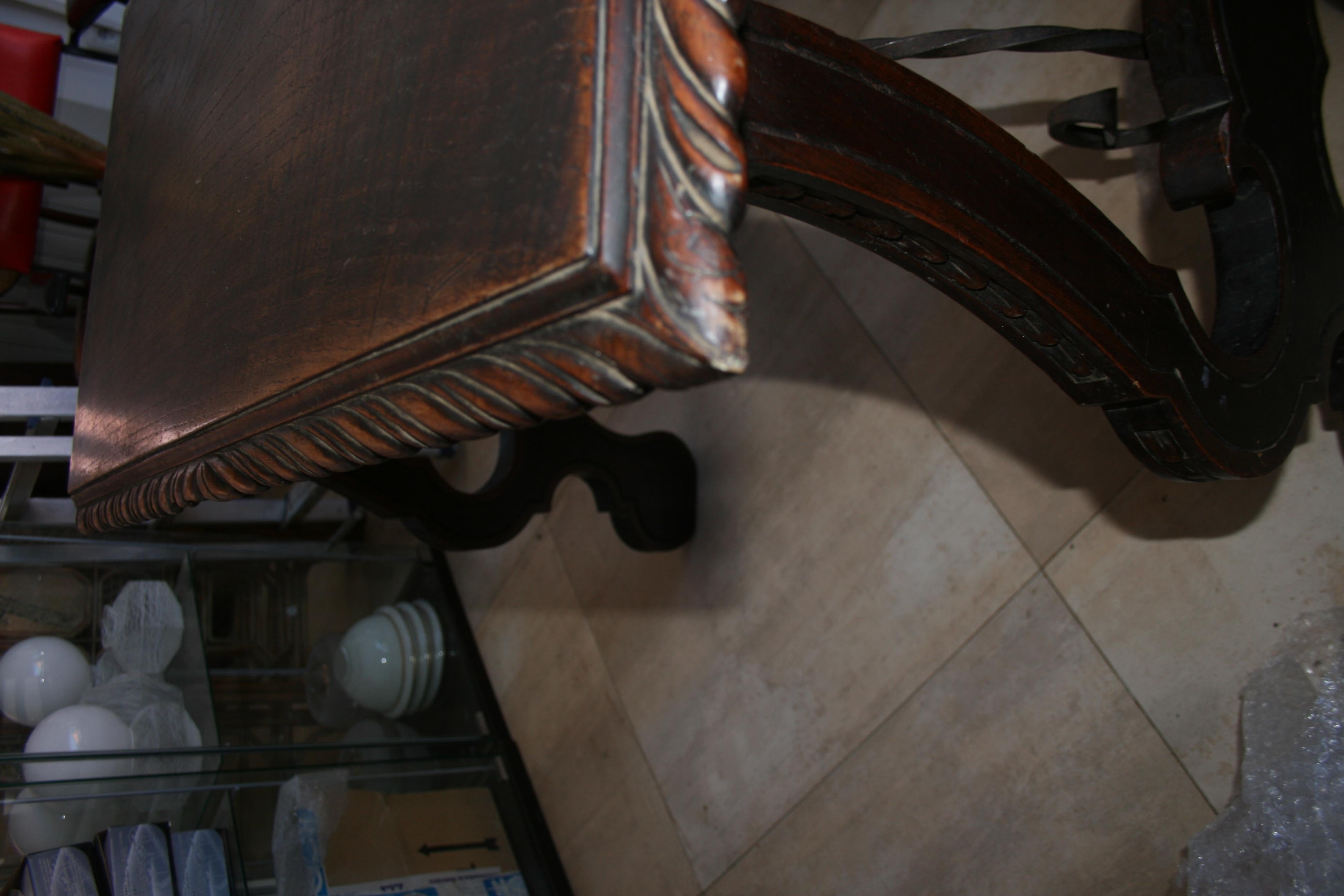 Side Table of  Chestnut with Carved  Lyre Base Form, Spain For Sale 11