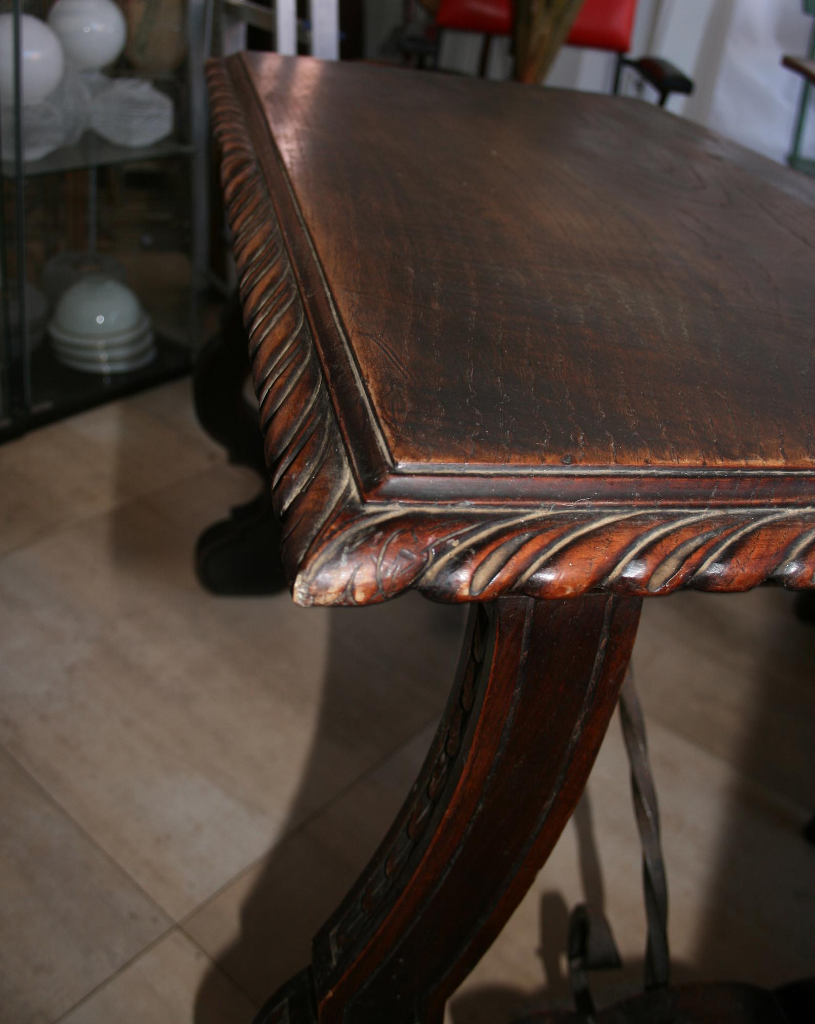 Side Table of  Chestnut with Carved  Lyre Base Form, Spain For Sale 12