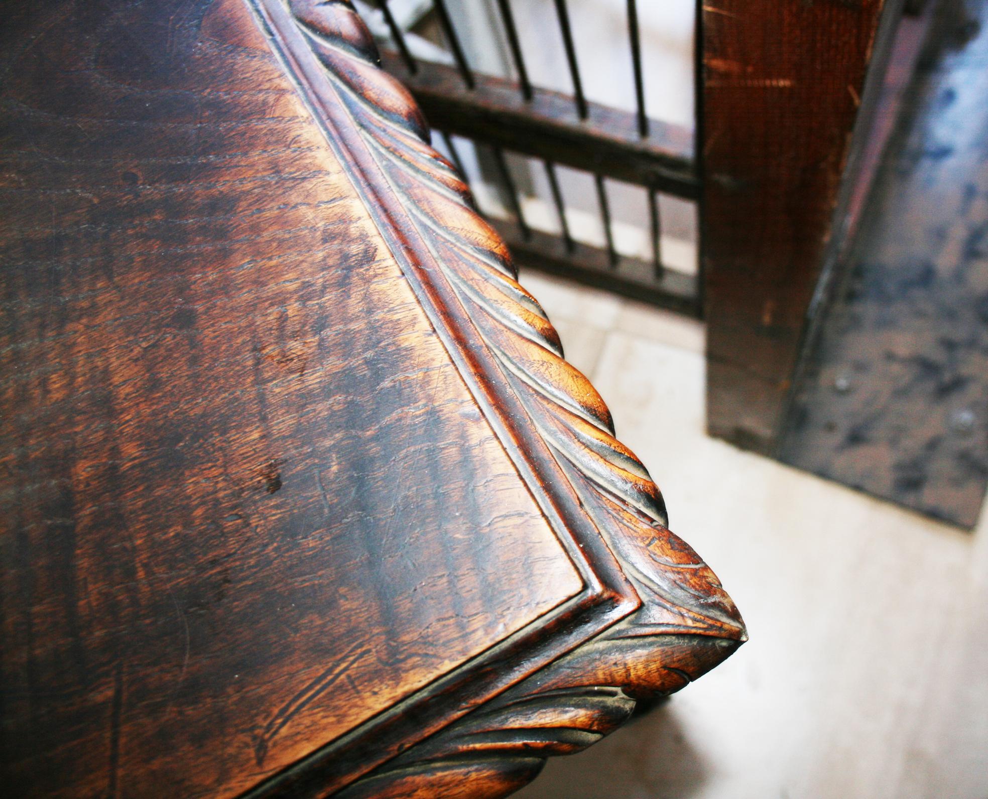 Side Table of  Chestnut with Carved  Lyre Base Form, Spain For Sale 13