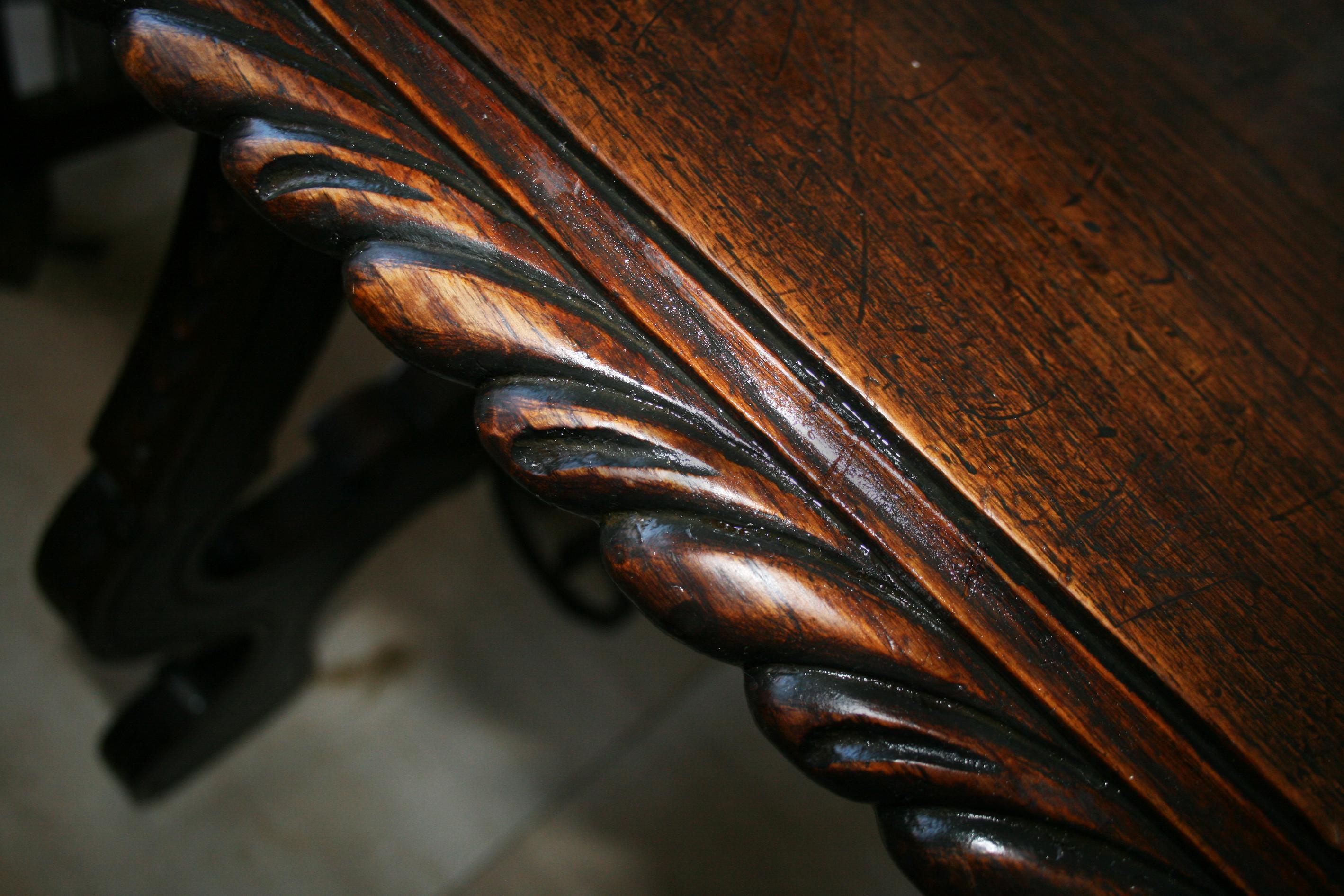 Side Table of  Chestnut with Carved  Lyre Base Form, Spain For Sale 1