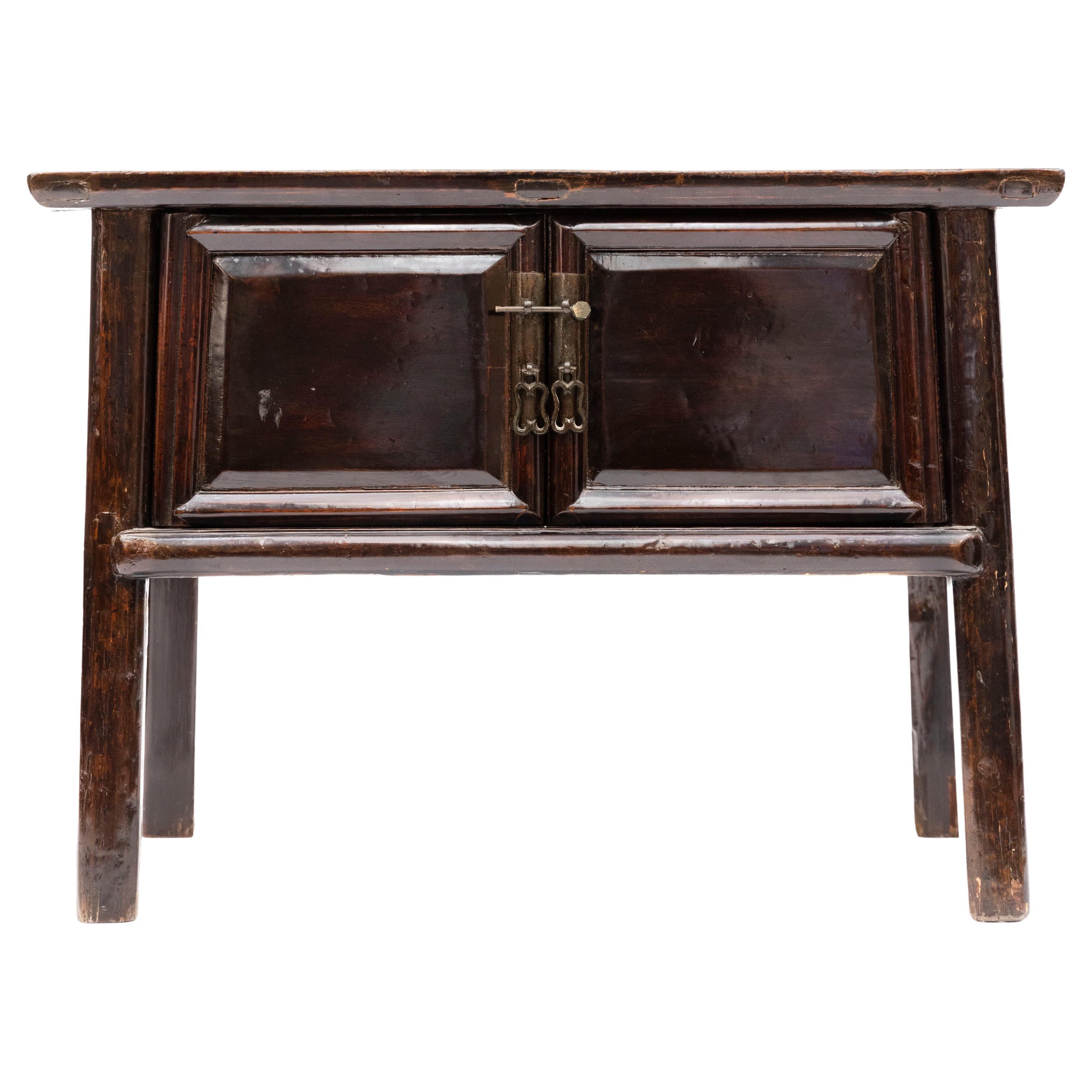 Console Ore Side Table with Original Black Burgundy Lacquer