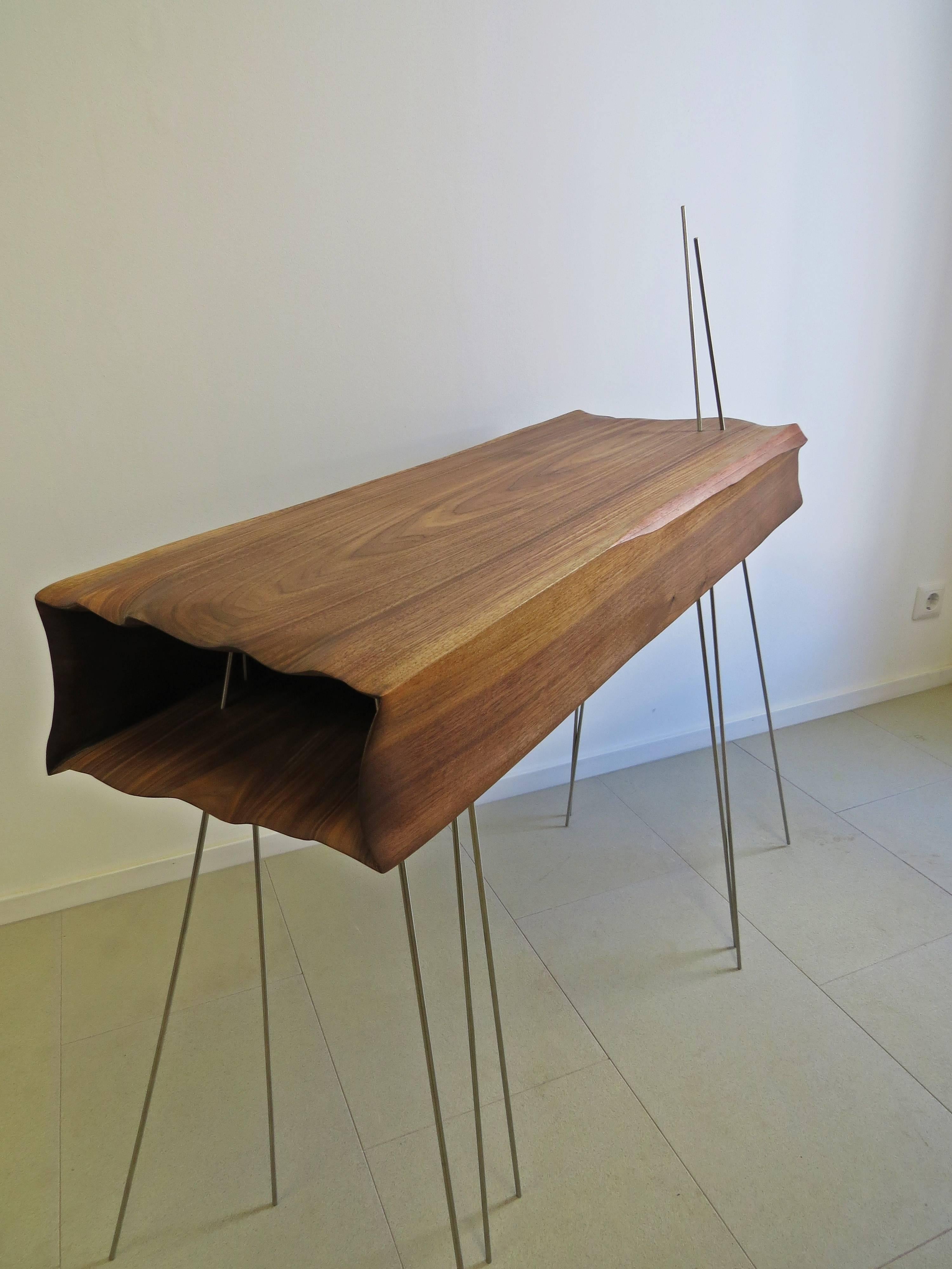 Hand-Crafted Console Organically Sculptural Solid Wood For Sale