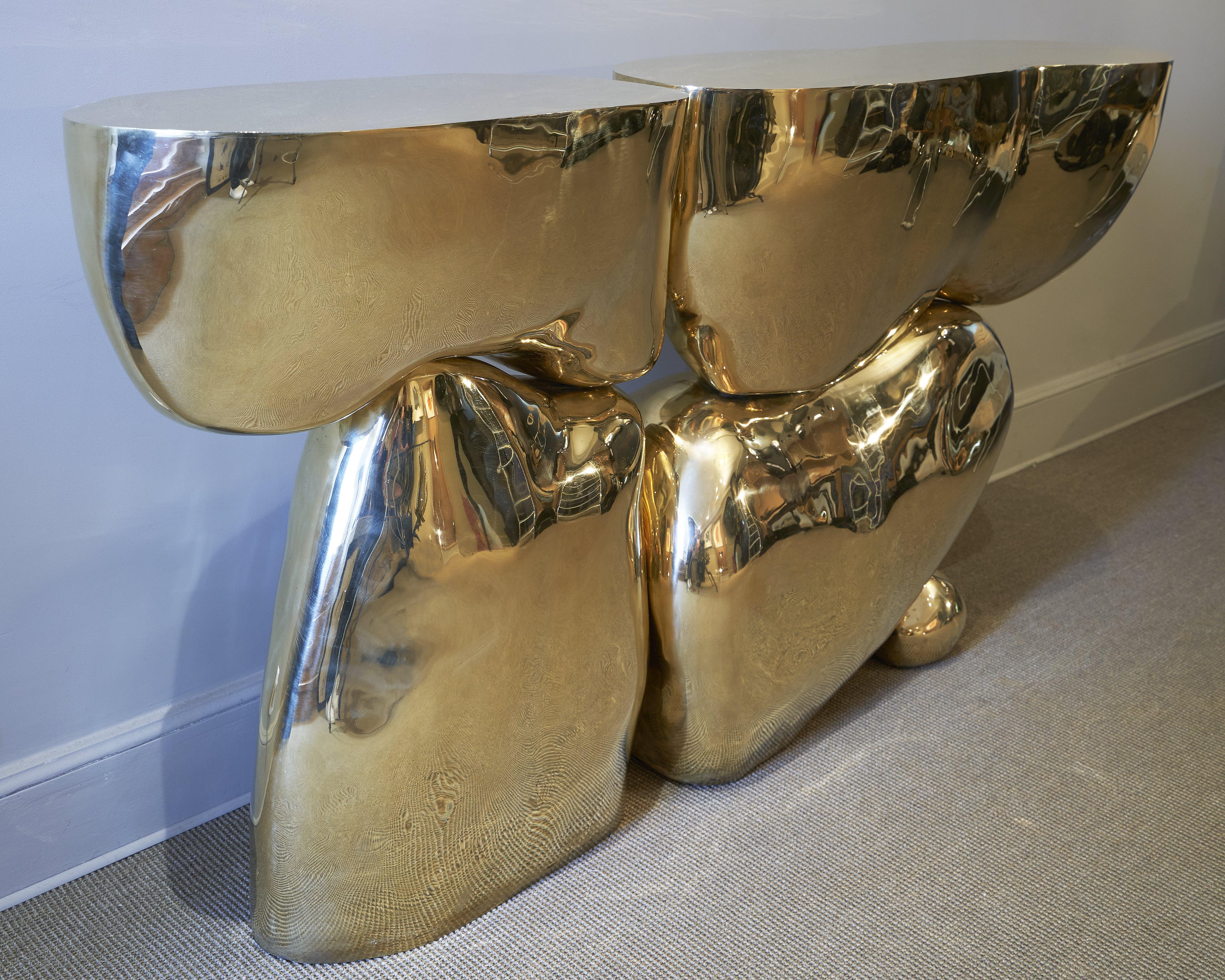 French Polished Bronze Console by Pierre Ghattaz For Sale