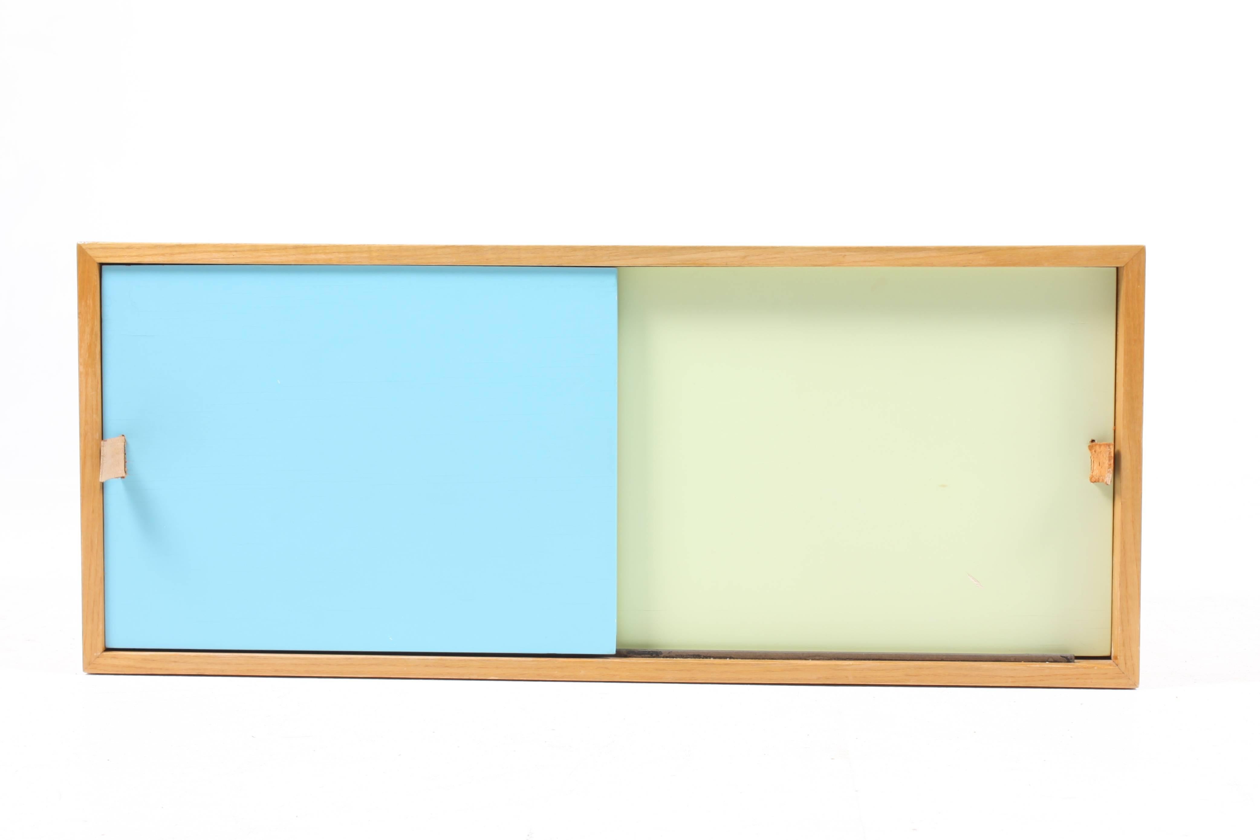 Mid-20th Century Console Set with Colored Panels and Patinated leather by Danish Harbo Sølvsten