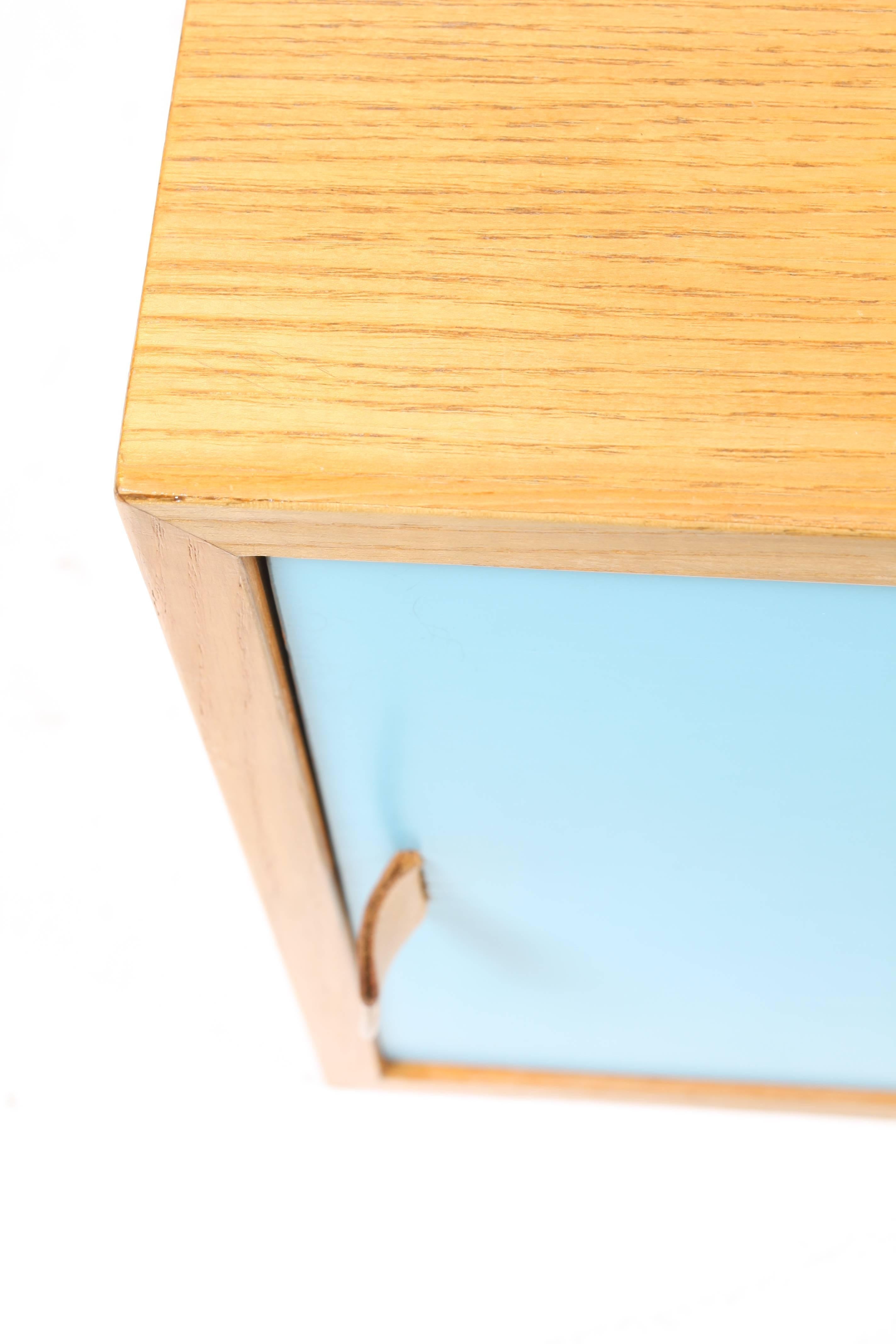 Oak Console Set with Colored Panels and Patinated leather by Danish Harbo Sølvsten