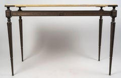 Console, Side Table, in Patinated Bronze and Marble Top, 1950-1960.