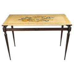 Console, tavolino, in bronzo patinato e piano in marmo, 1950-1960.