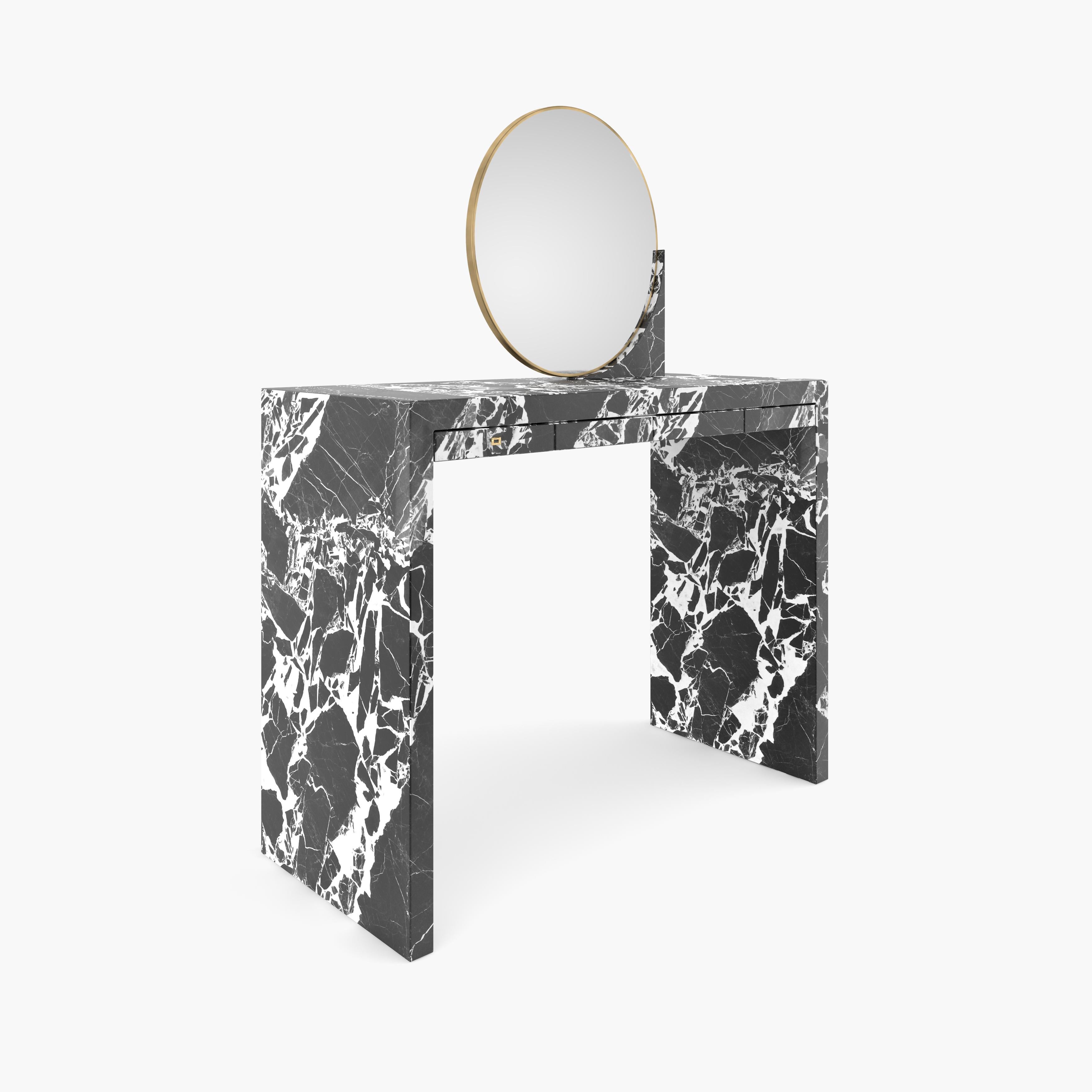 Console-Sideboard with 3 drawers
by FELIX SCHWAKE

FS 46
CM L120 B44 H88
IN L47,24 B17,32 H34,64
Grand Antique Marble, black - white

2023

Individual dimensions and surfaces on request

Functional Art Sculpture.
One of a kind piece. 
Made to order