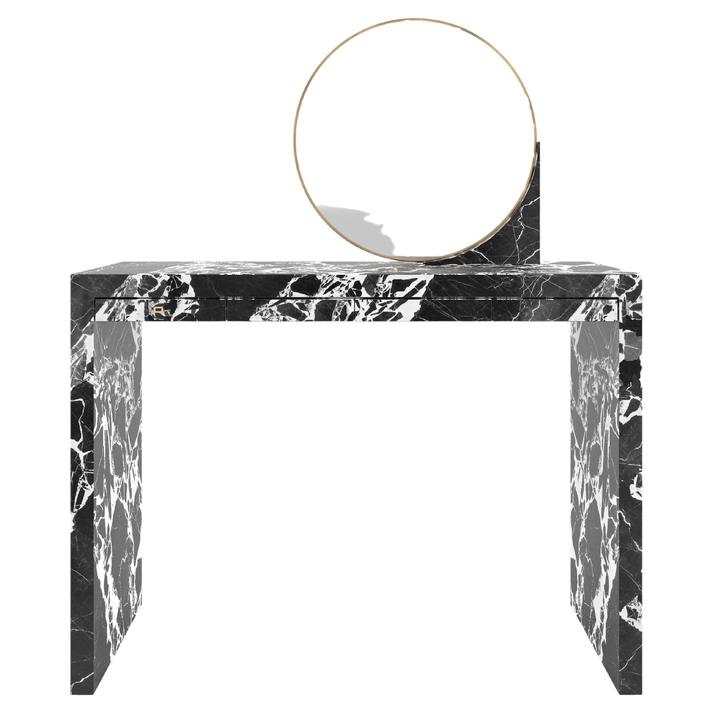 Console-Sideboard, 120x44x88cm Black-White Marble, Drawers, Handcrafted pc1/1 For Sale