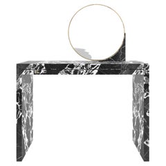 Consola-Tablero, 120x44x88cm Mármol Blanco-Negro, Cajones, Artesanal pc1/1