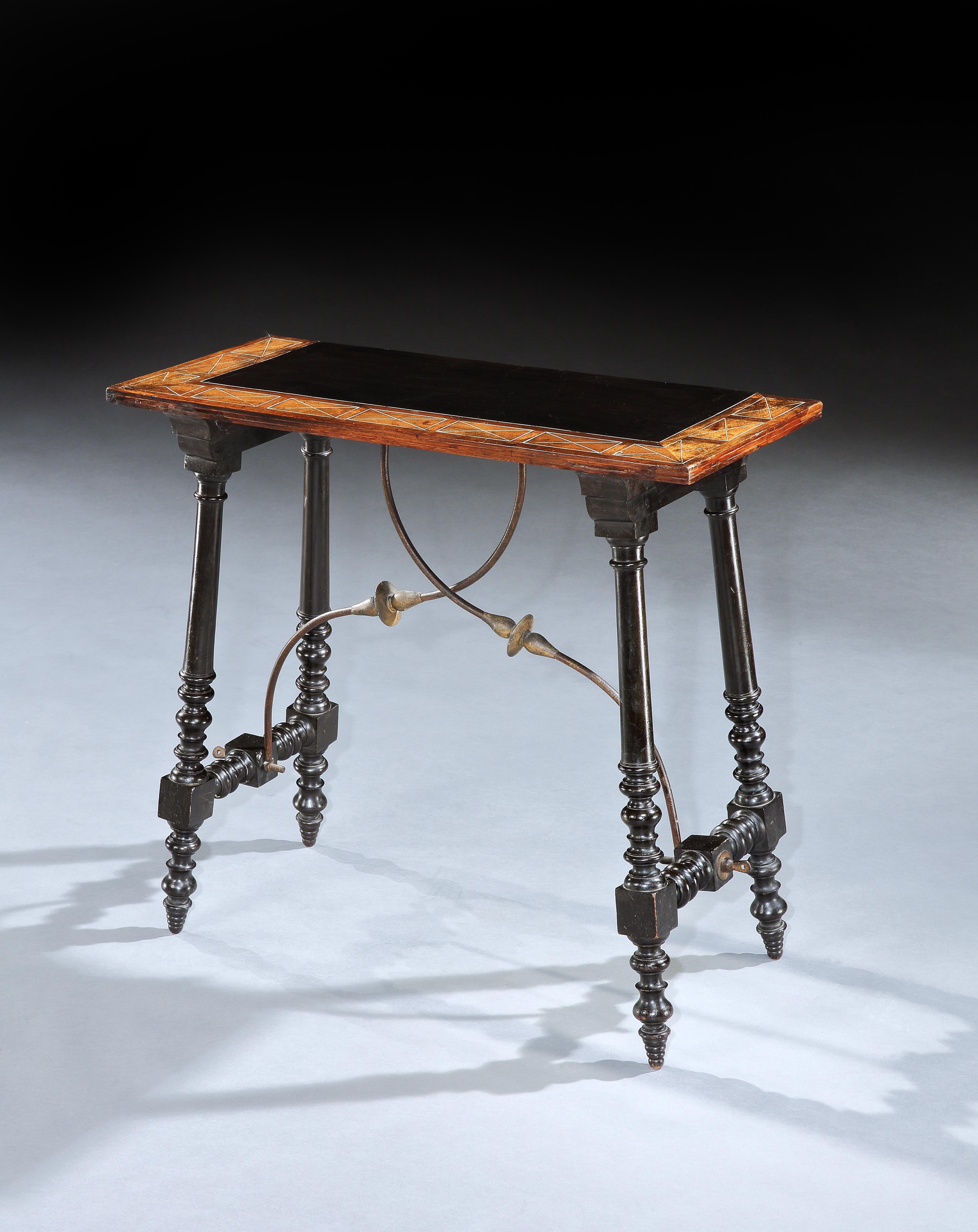 Console Sidetable Ebonised Bone Stringing Ironwork 19 Century Parquetry Baroque In Good Condition In BUNGAY, SUFFOLK
