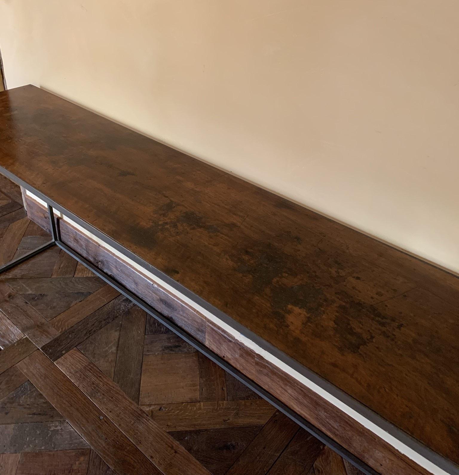 Belgian Console Sidetable Reclaimed Walnut and Iron For Sale