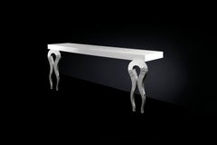 Console Silhouette with 2 Legs, Wood and Steel, Italy
