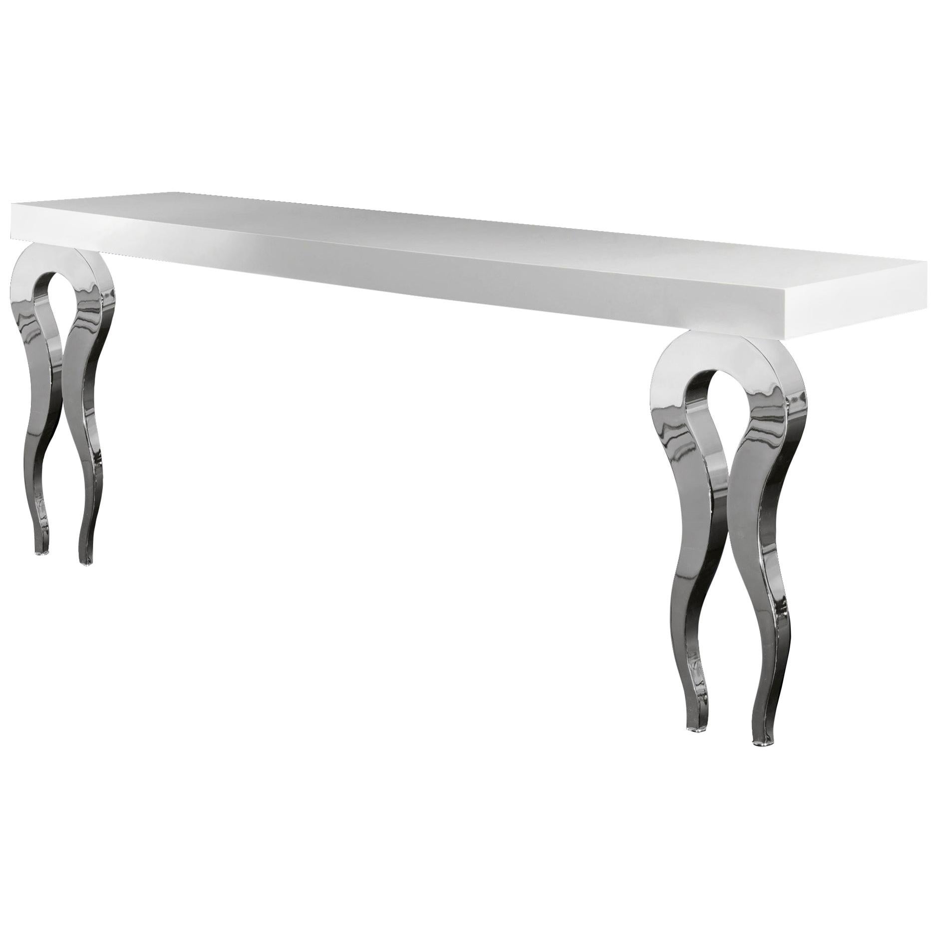 Console Silhouette with 2 Legs, Wood and Steel, Italy