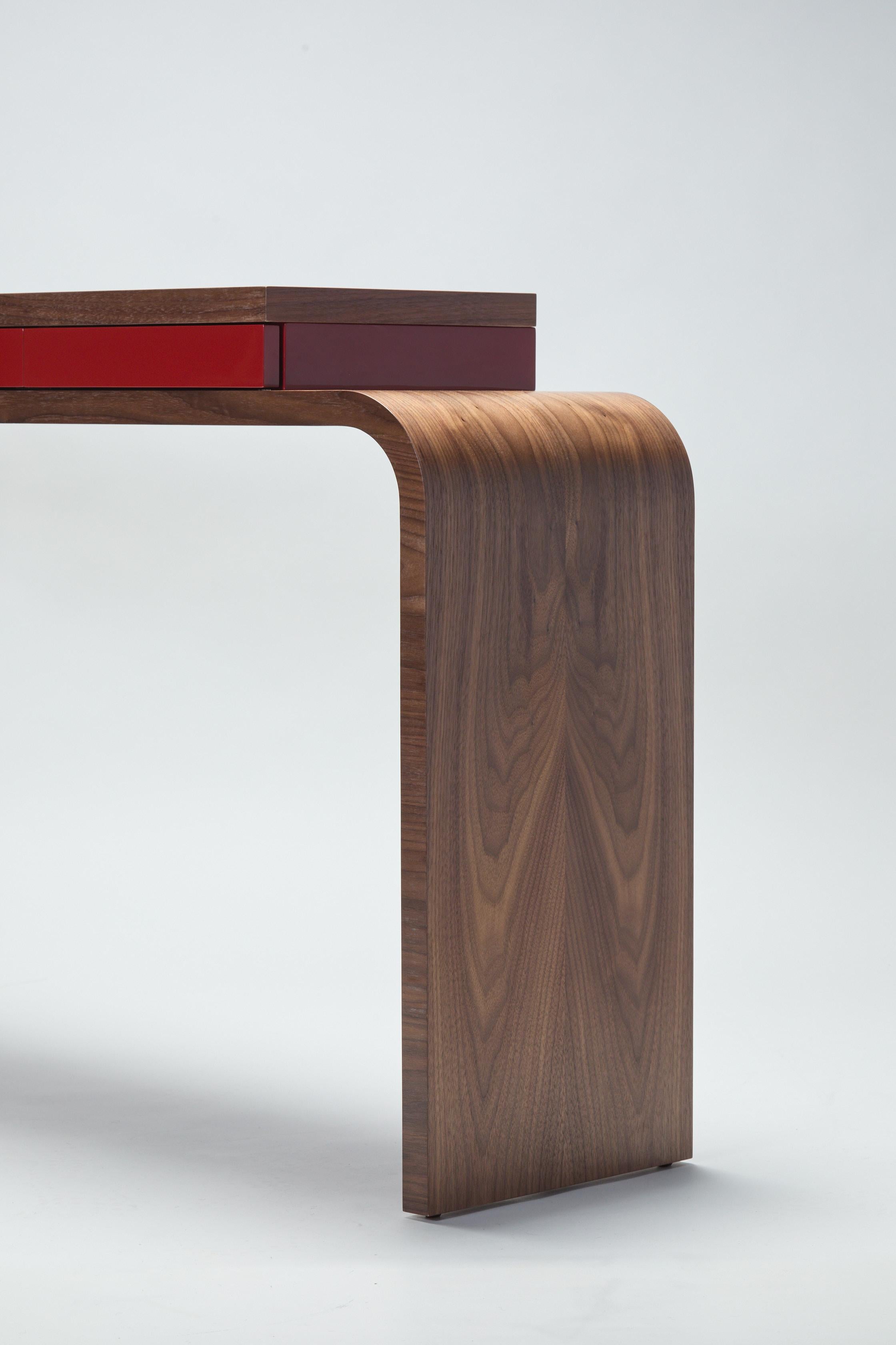 Minimalist Console, SOA by Reda Amalou Design, 2021, Lacquered Drawers, Walnut, 140 cm For Sale