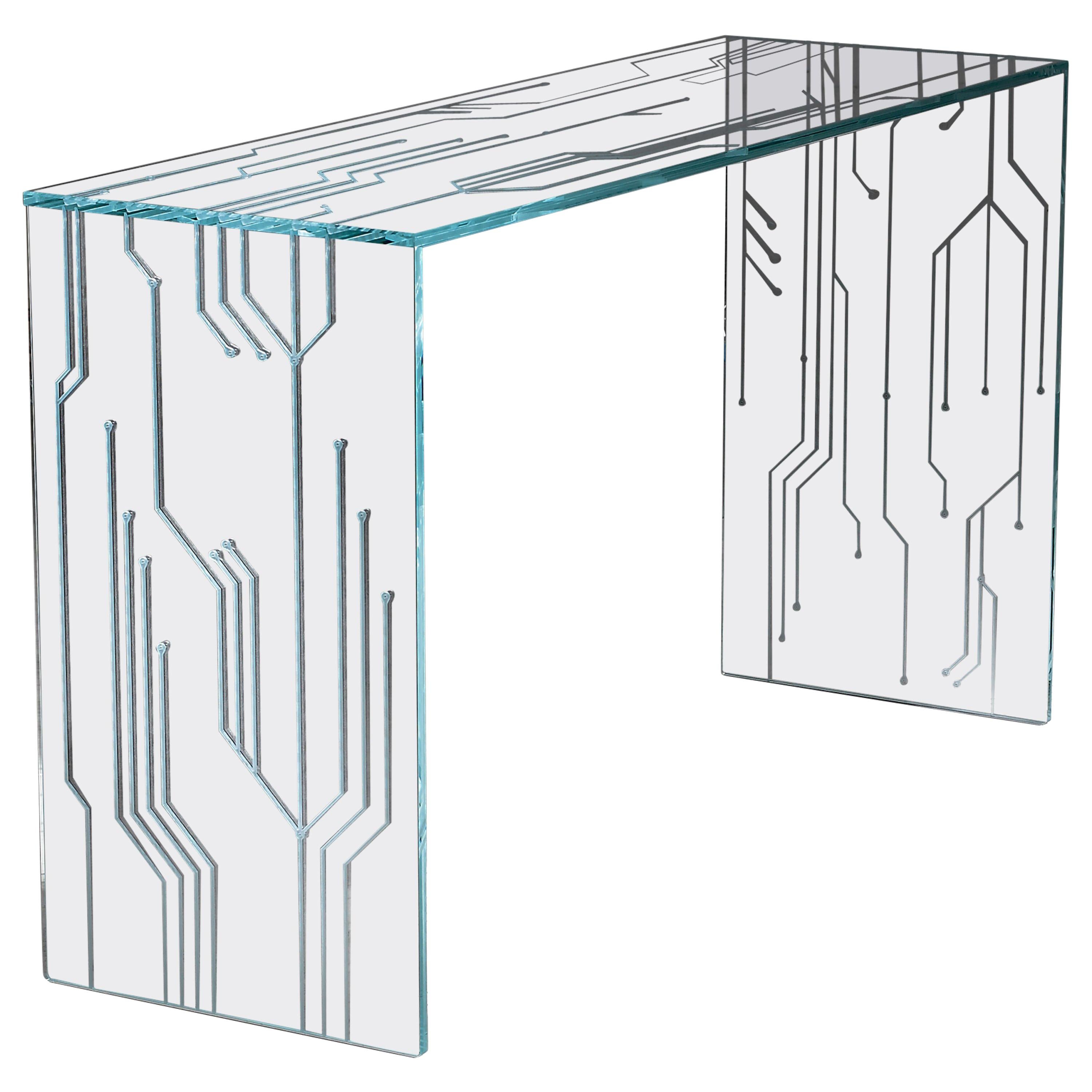 Console Sofa Table All Glass Laser Inlay Decoration Collectible Design Italy