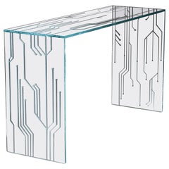 Console Sofa Table All Glass Laser Inlay Decoration Collectible Design Italy