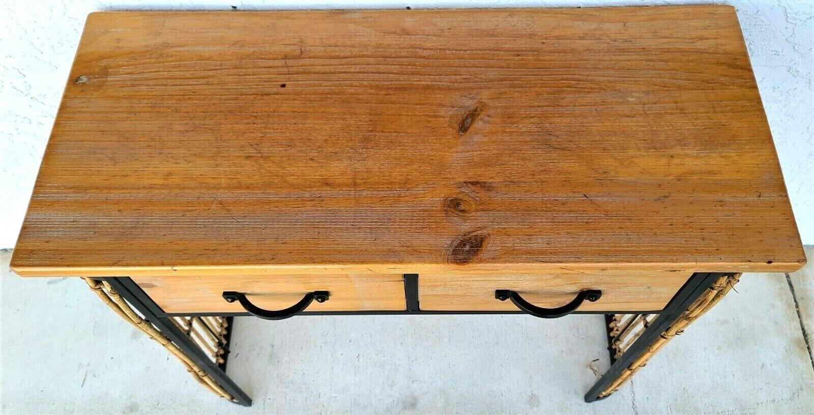 Console Sofa Table Bamboo Rattan Wrought Iron In Good Condition For Sale In Lake Worth, FL