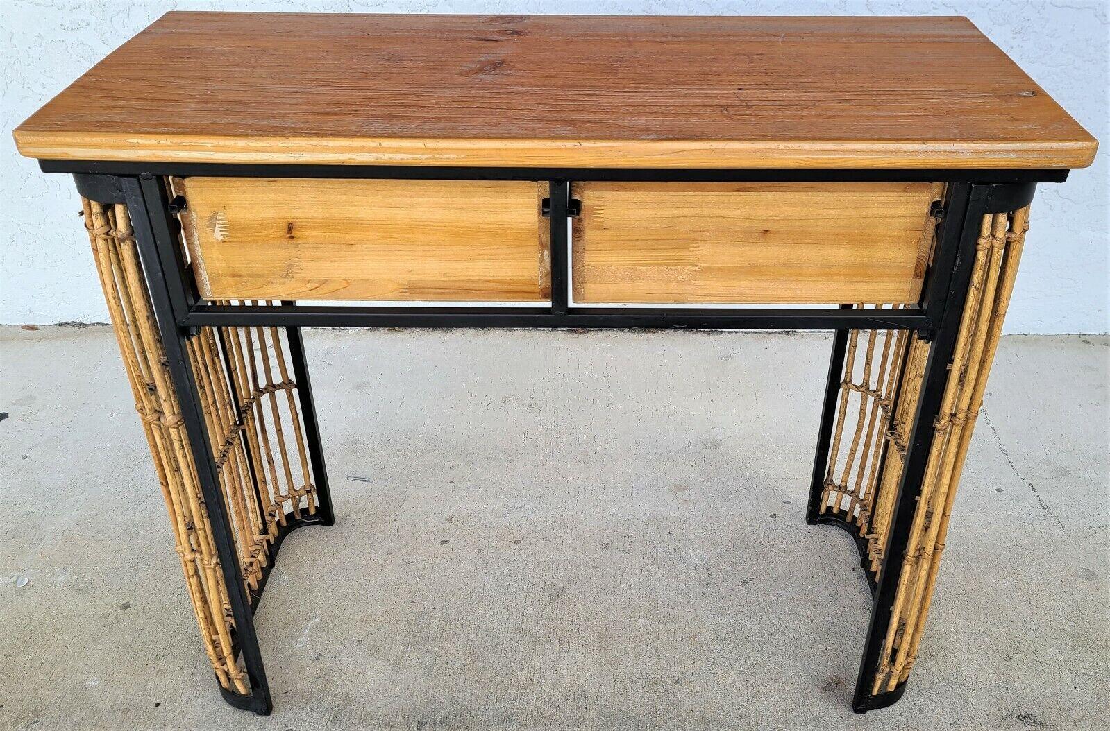 Late 20th Century Console Sofa Table Bamboo Rattan Wrought Iron For Sale