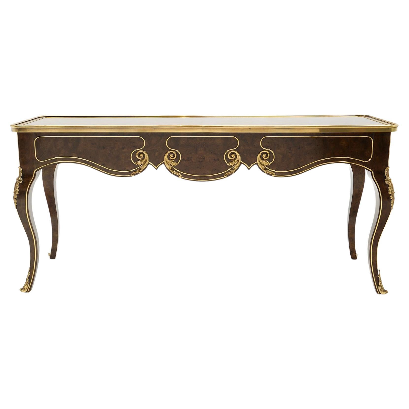 Console / Sofa Table by Mastercraft in Brass and Burl.  Signed. For Sale