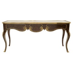 Console / Sofa Table by Mastercraft in Brass and Burl.  Signed.