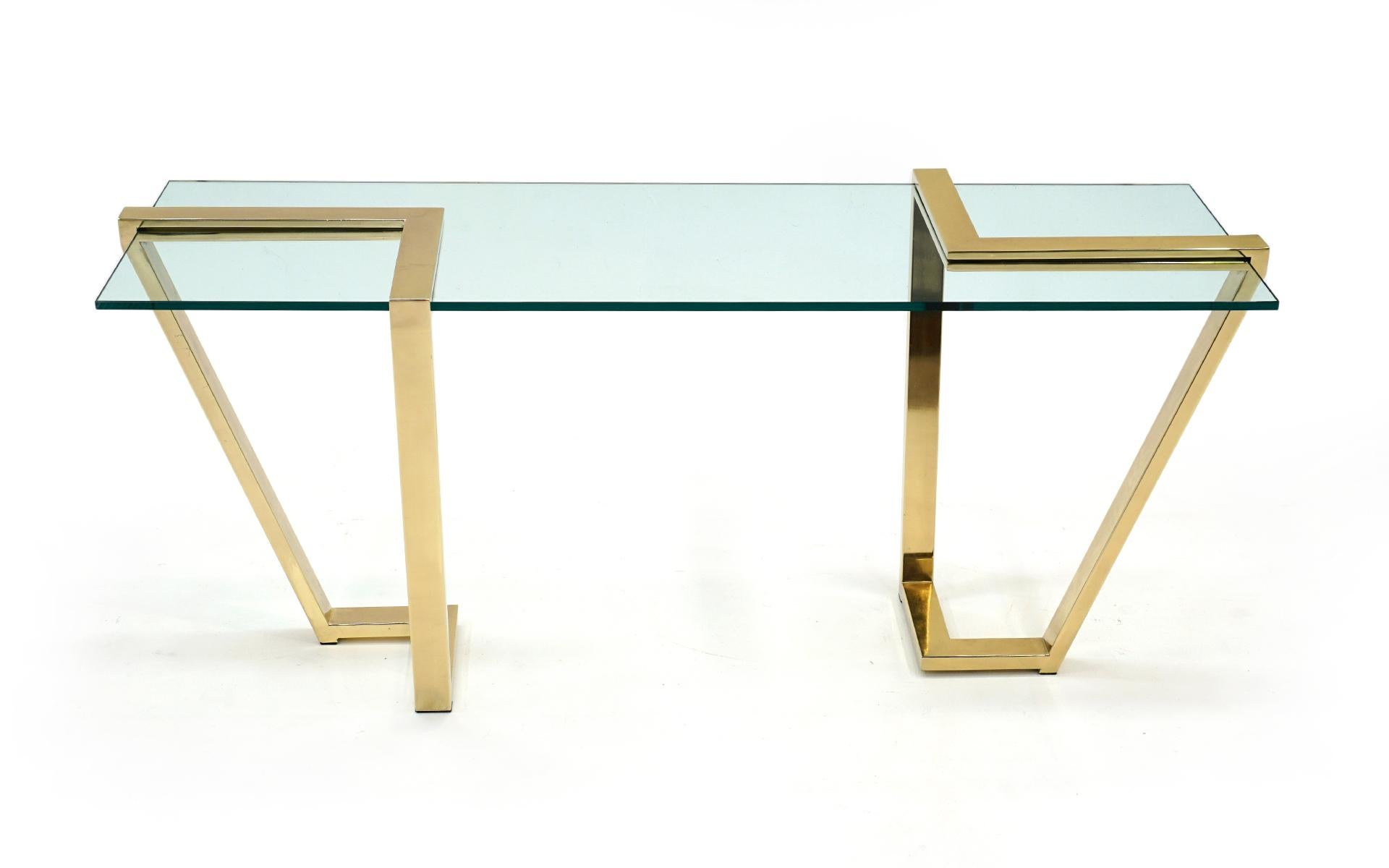 American Console / Sofa Table in Brass and Glass by Design Institute of America, Signed For Sale
