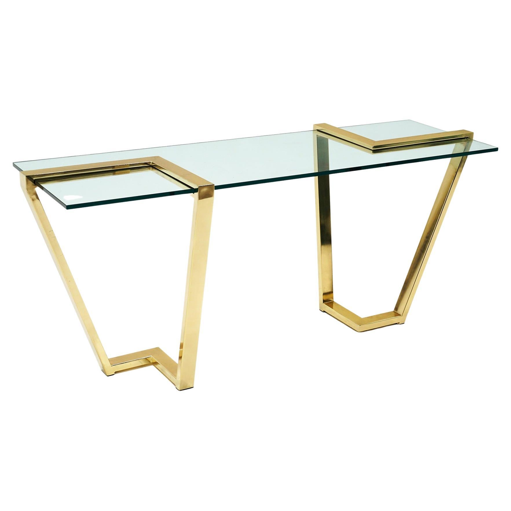 Console / Sofa Table in Brass and Glass by Design Institute of America, Signed For Sale