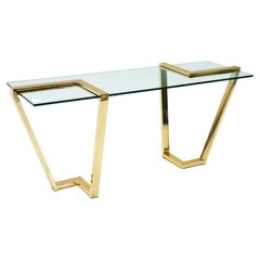 Vintage Console / Sofa Table in Brass and Glass by Design Institute of America, Signed