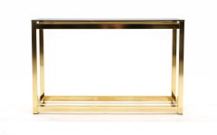 Console / Tavolo da divano in alluminio anodizzato ottone e vetro grigio