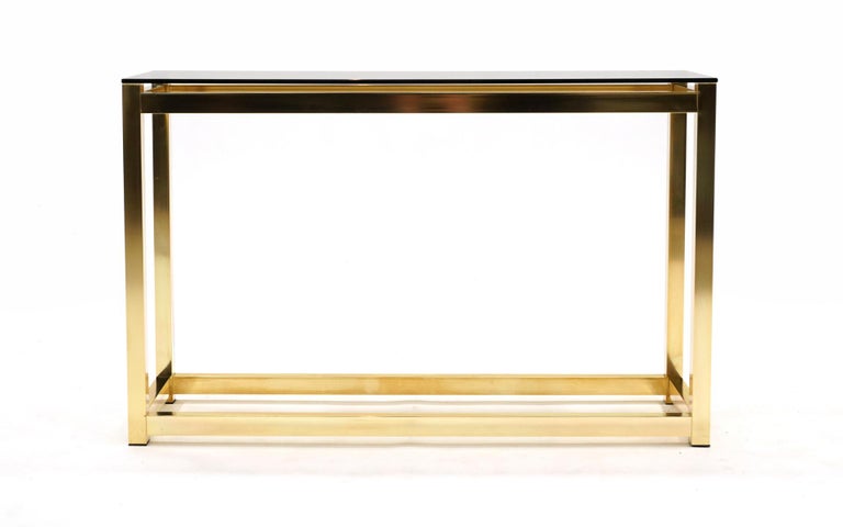 Console / Sofa Table in Brass Anodized Aluminum and Gray Glass For Sale ...