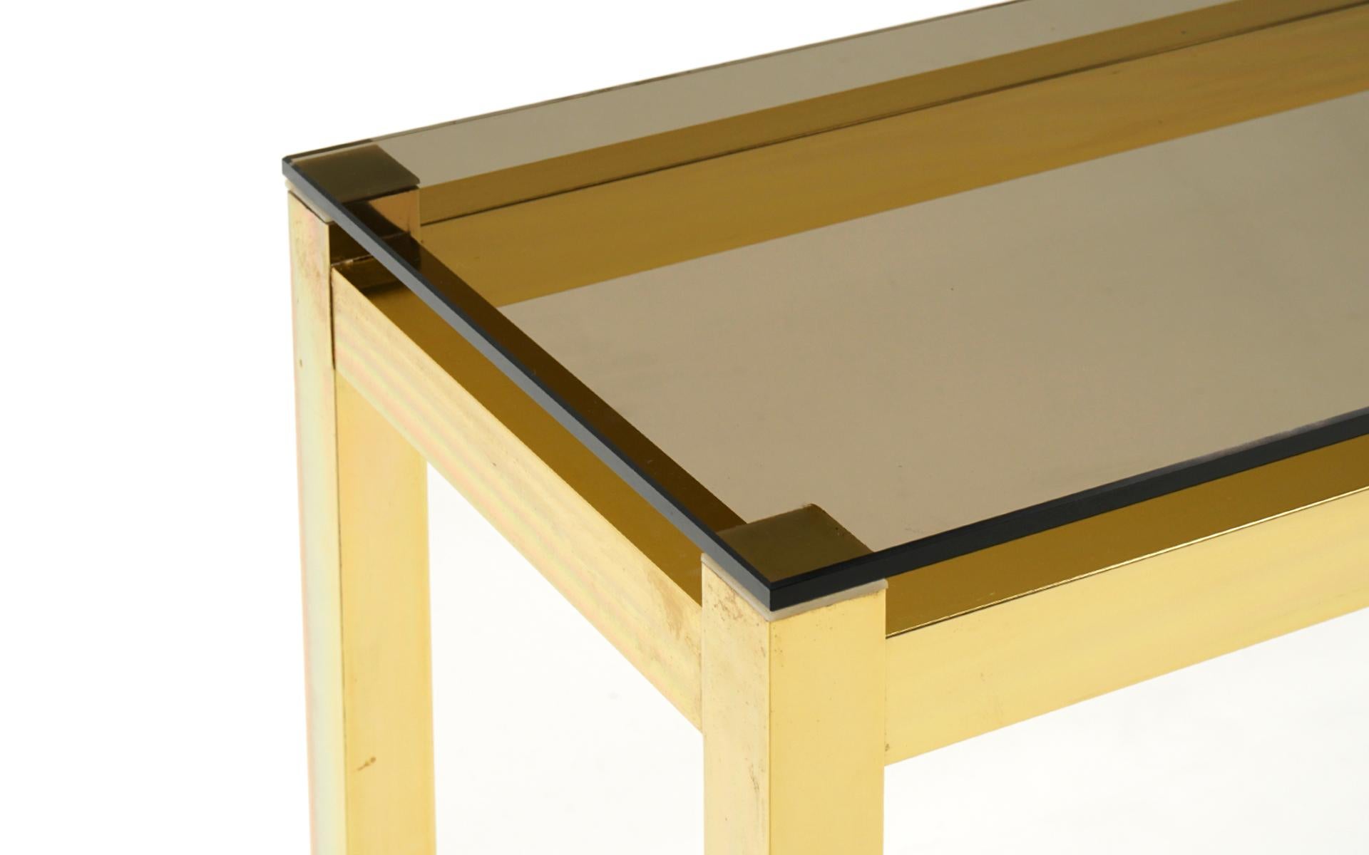 Console / Sofa Table in Brass Anodized Aluminum and Gray Glass In Good Condition For Sale In Kansas City, MO