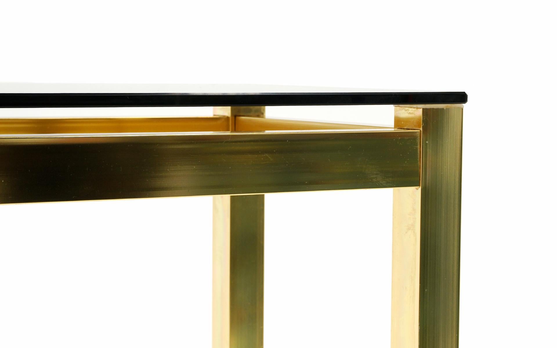 Console / Sofa Table in Brass Anodized Aluminum and Gray Glass For Sale 1