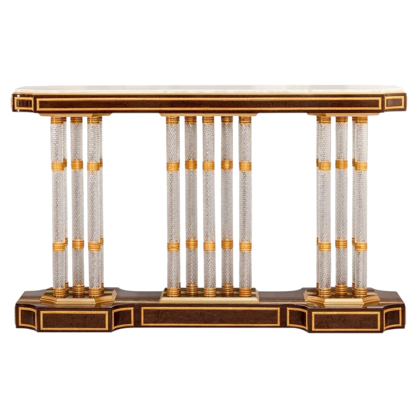 Console Table 18 Legs in Bronze and Crystal For Sale