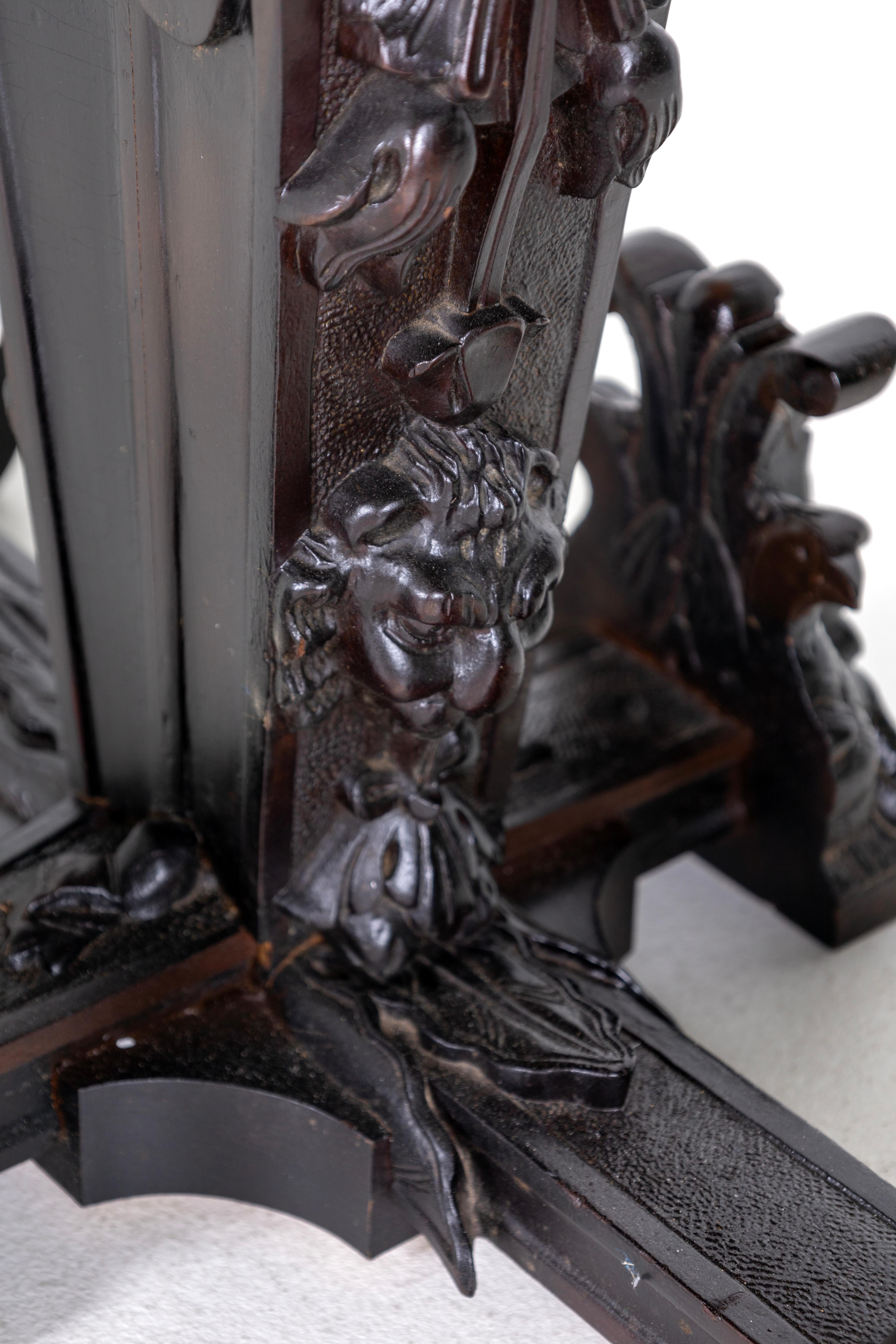 Console Table 1950s, Painted Glass and Carved Wood For Sale 5
