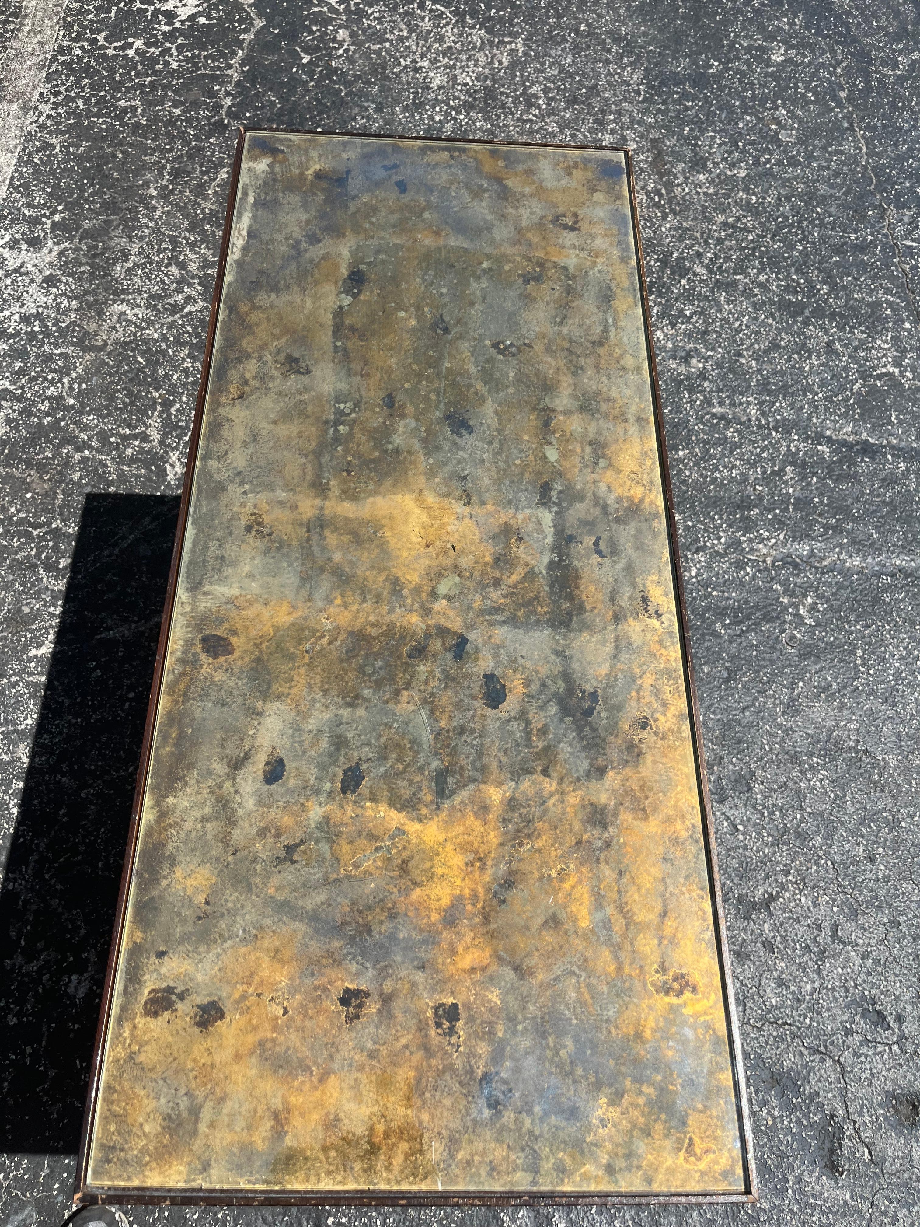 Console Table 1950s, Painted Glass and Carved Wood For Sale 7