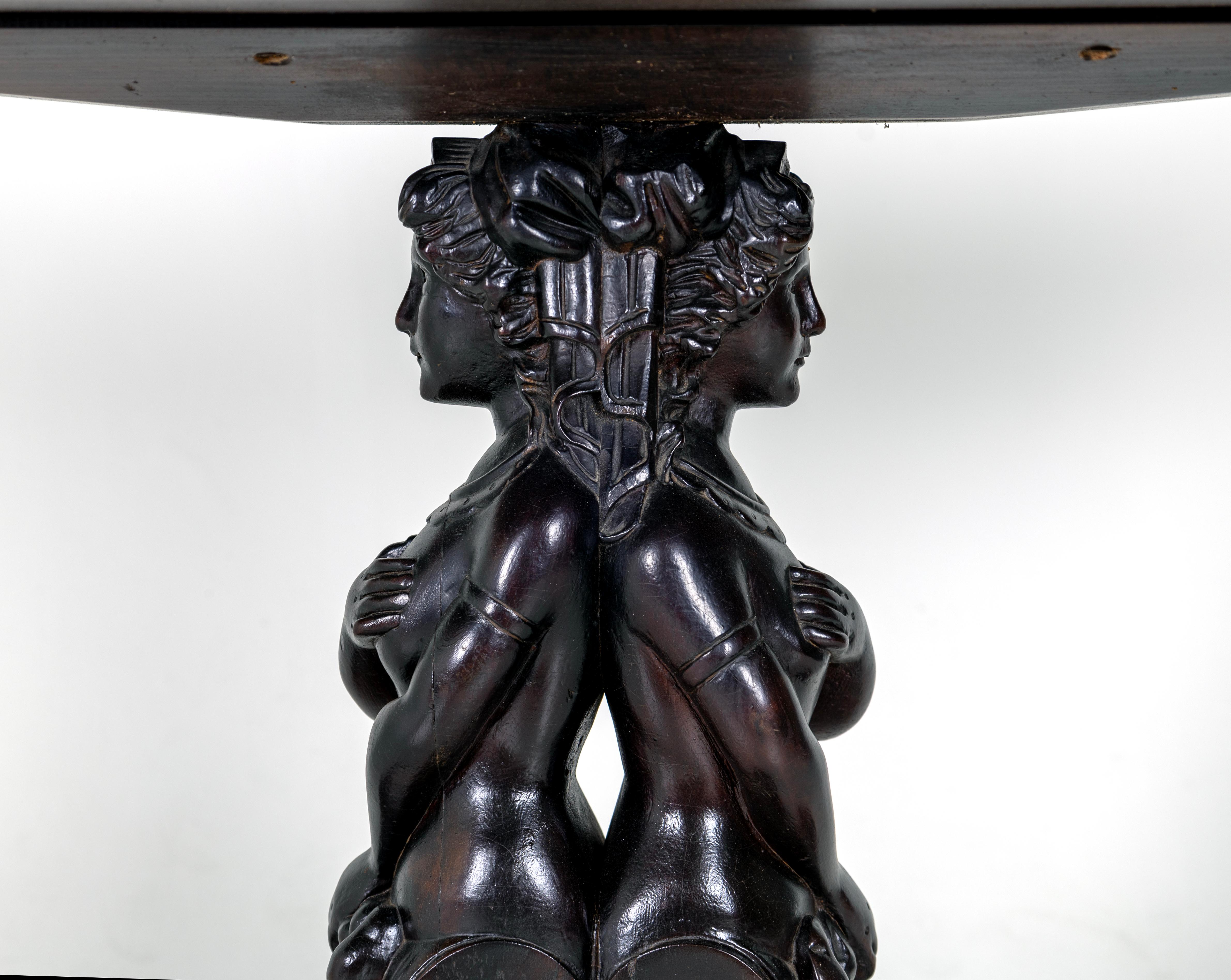 Console Table, carved wood and reverse painted glass top.