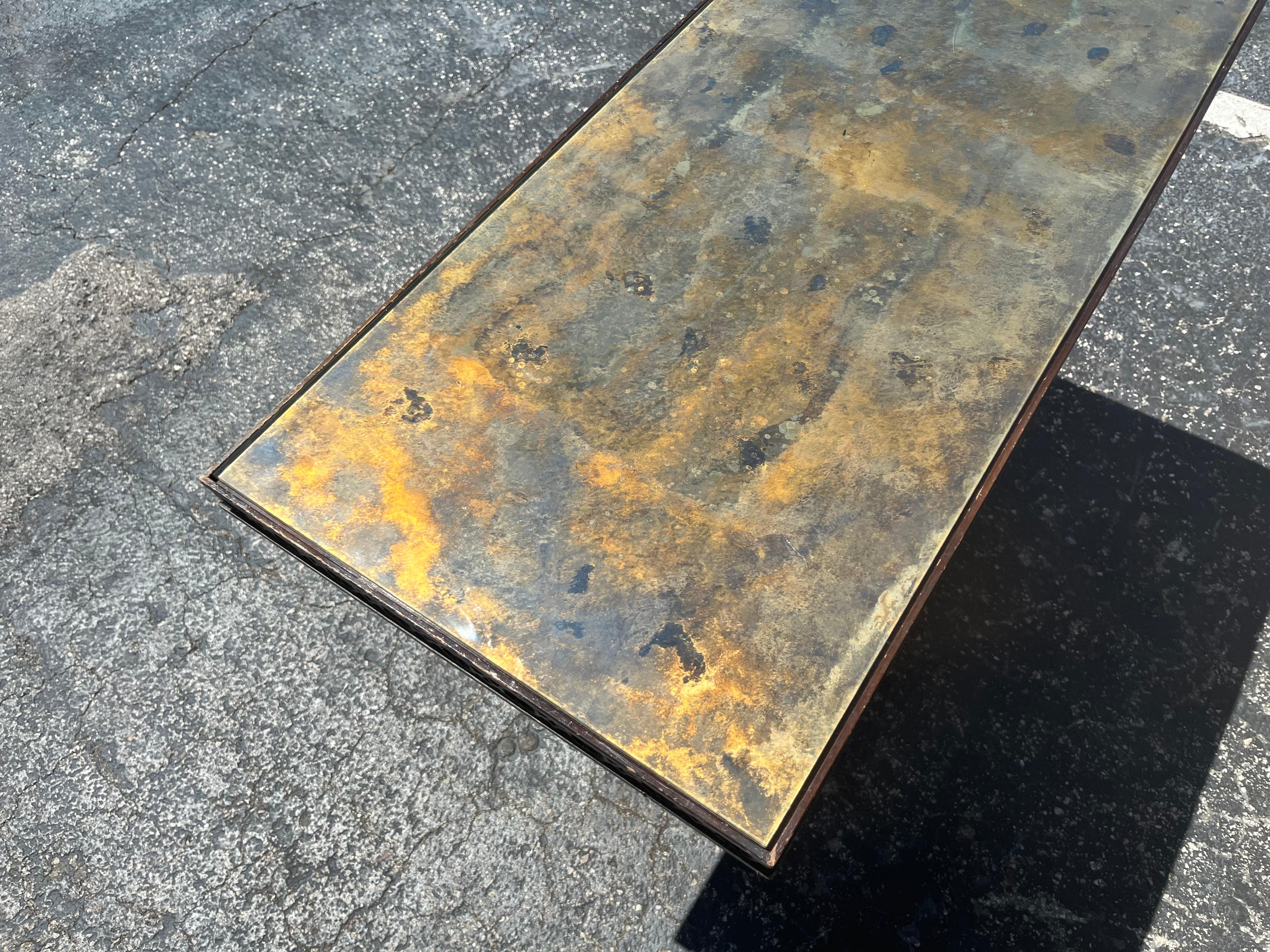 Console Table 1950s, Painted Glass and Carved Wood For Sale 3