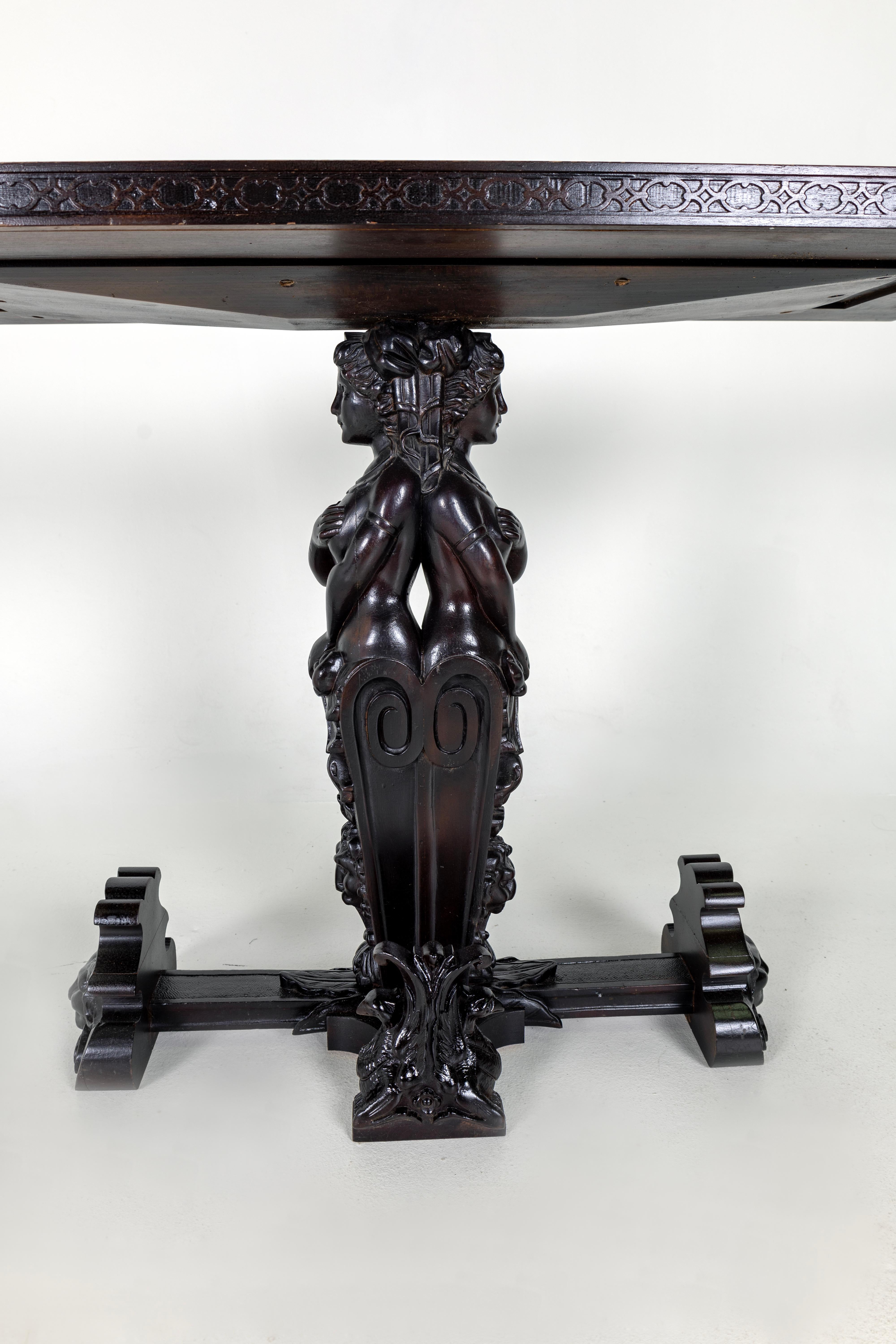 Console Table 1950s, Painted Glass and Carved Wood For Sale 4