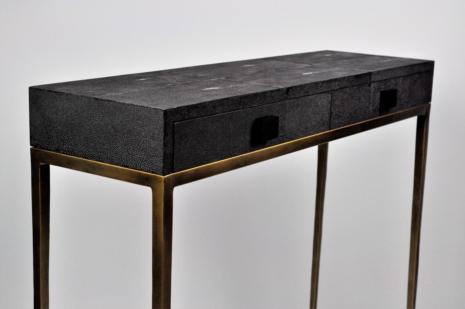 Art Deco Console Table '2 drawers' in Black Shagreen by Ginger Brown For Sale