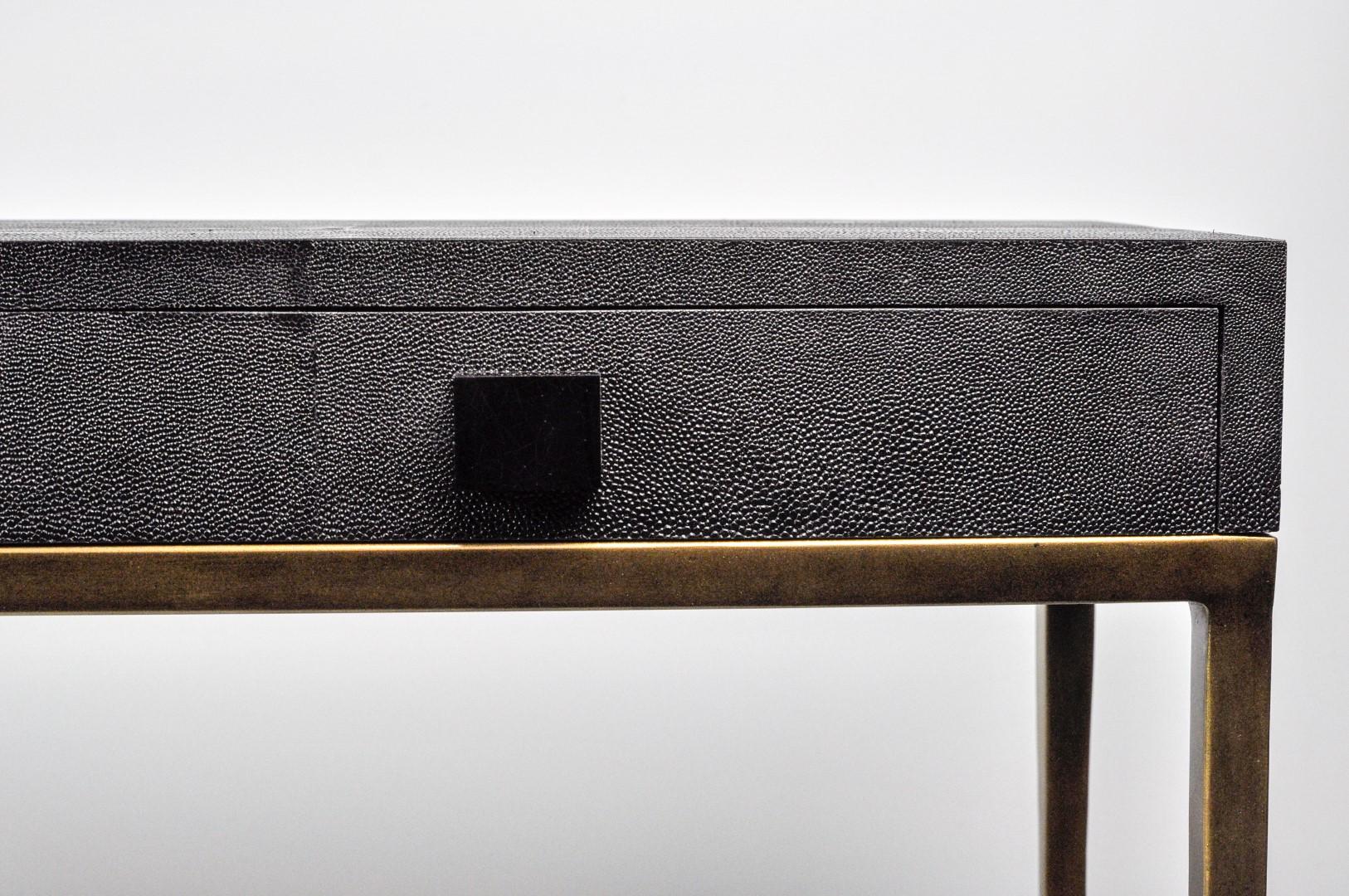 French Console Table '2 drawers' in Black Shagreen by Ginger Brown For Sale