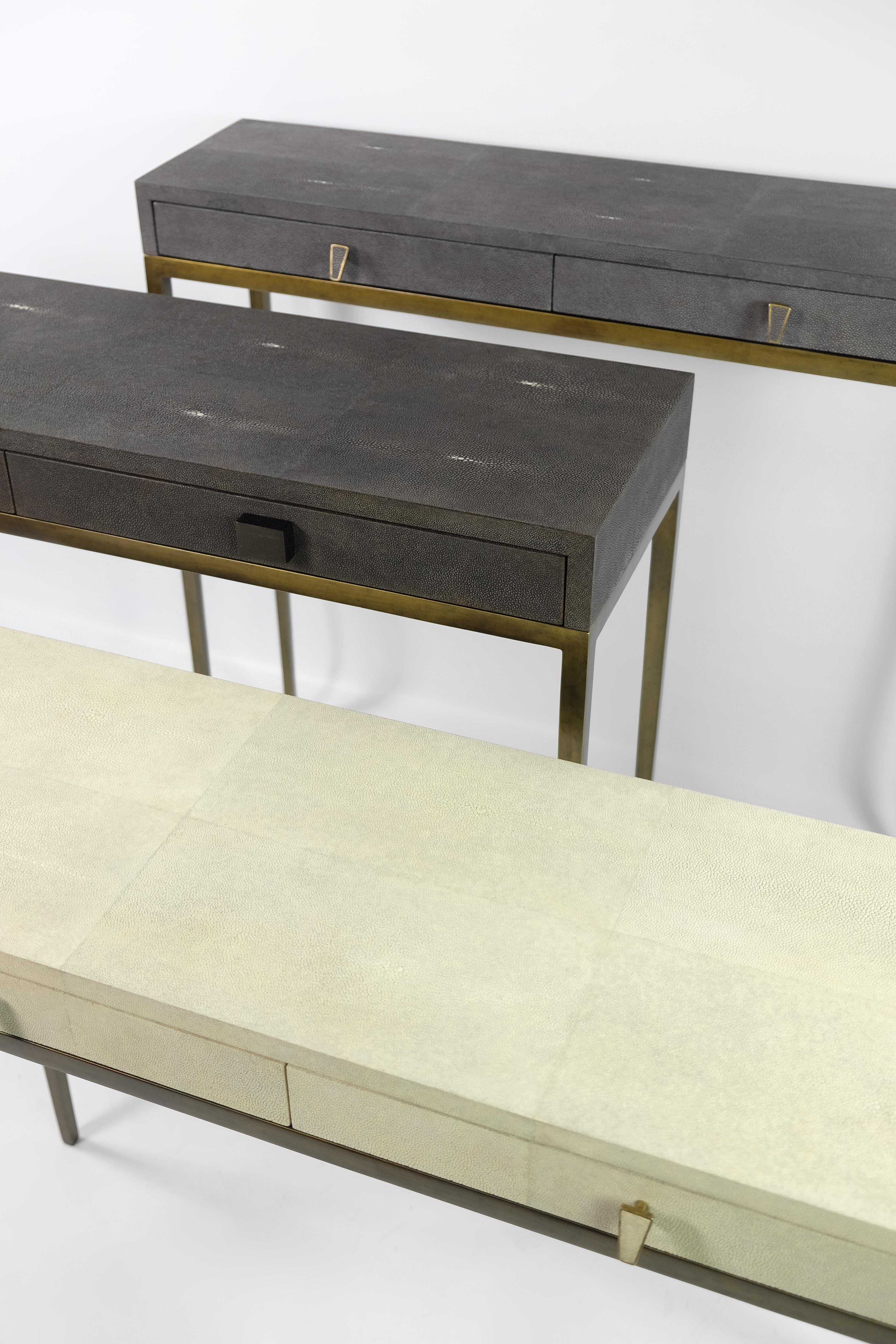 Console Table '2 drawers' in Black Shagreen by Ginger Brown In New Condition For Sale In Bourguebus, FR