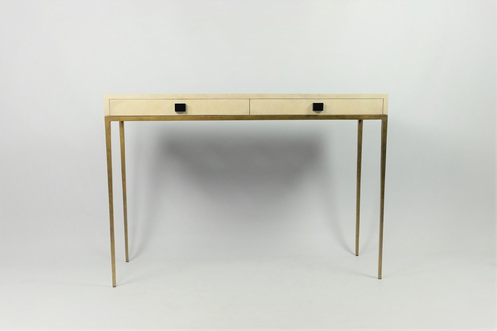 Contemporary Console Table '2 drawers' in Black Shagreen by Ginger Brown For Sale
