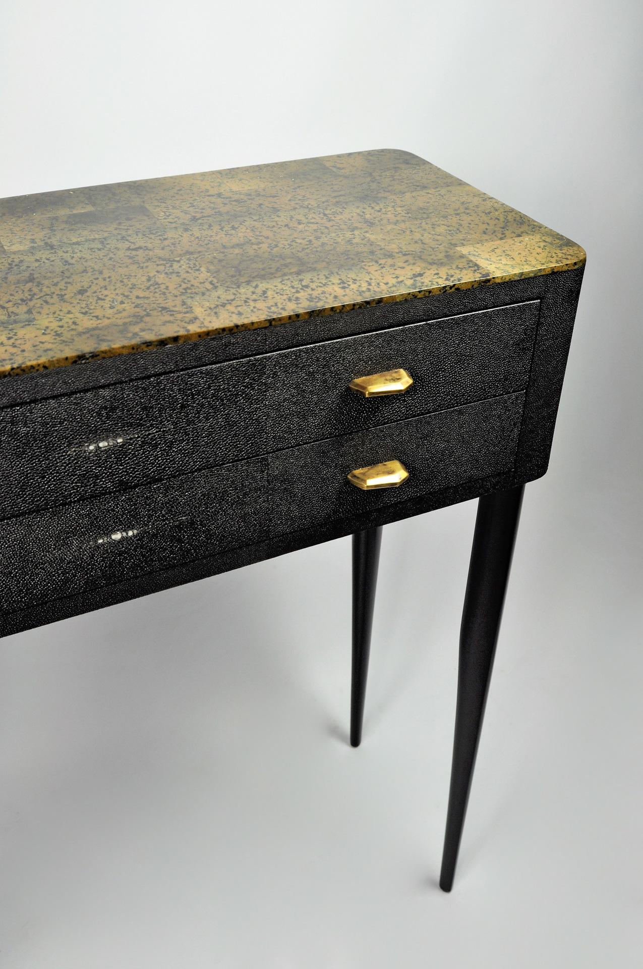 Unknown Console Table '2 Drawers' in Shagreen and Stone by Ginger Brown For Sale