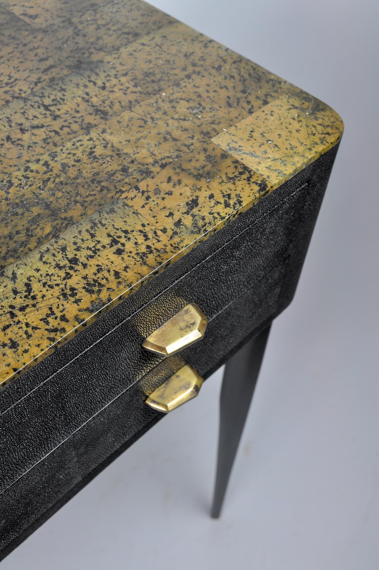 Hand-Crafted Console Table '2 Drawers' in Shagreen and Stone by Ginger Brown For Sale