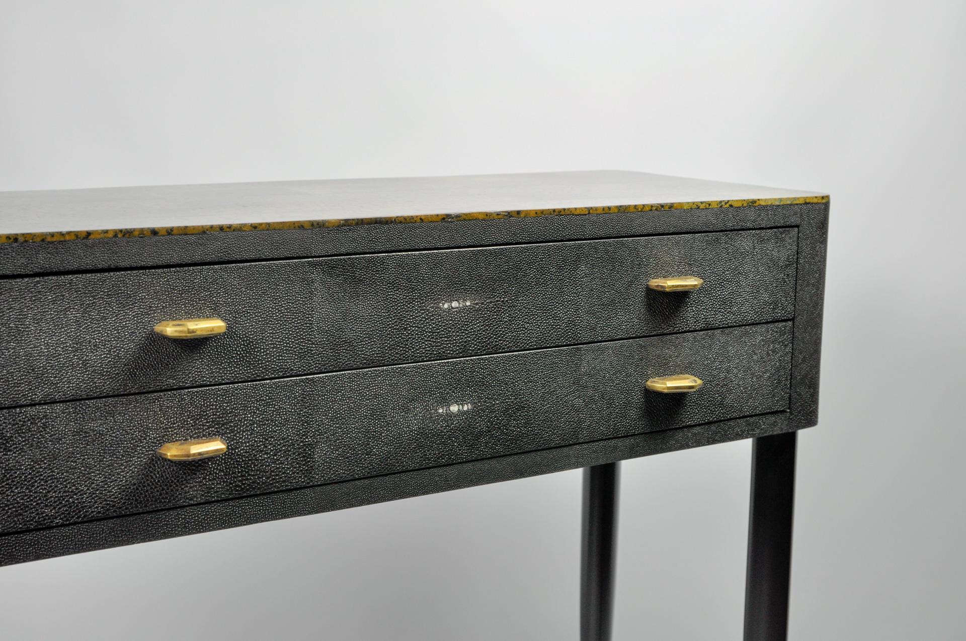 Console Table '2 Drawers' in Shagreen and Stone by Ginger Brown In New Condition For Sale In Bourguebus, FR