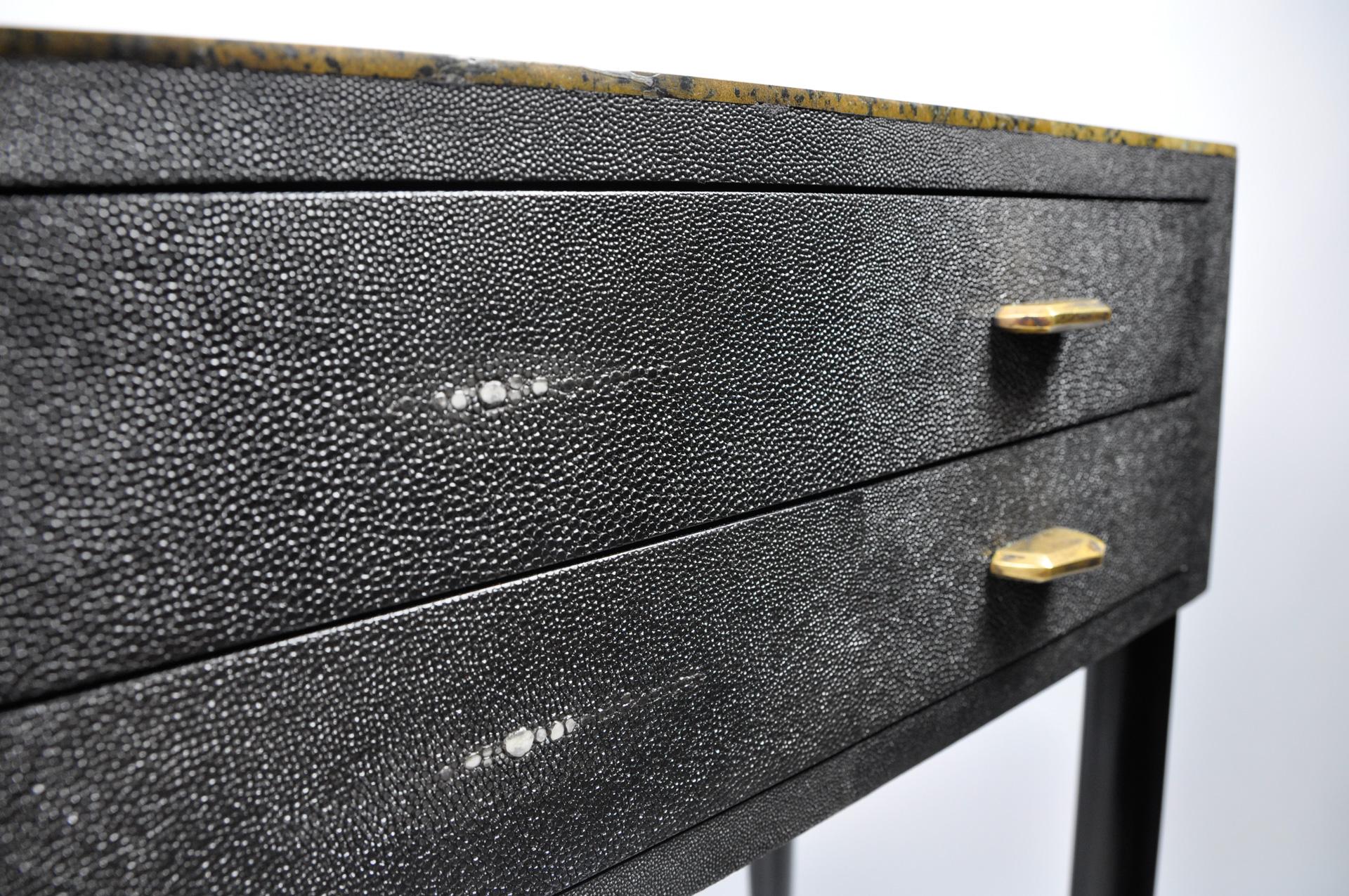 Contemporary Console Table '2 Drawers' in Shagreen and Stone by Ginger Brown For Sale