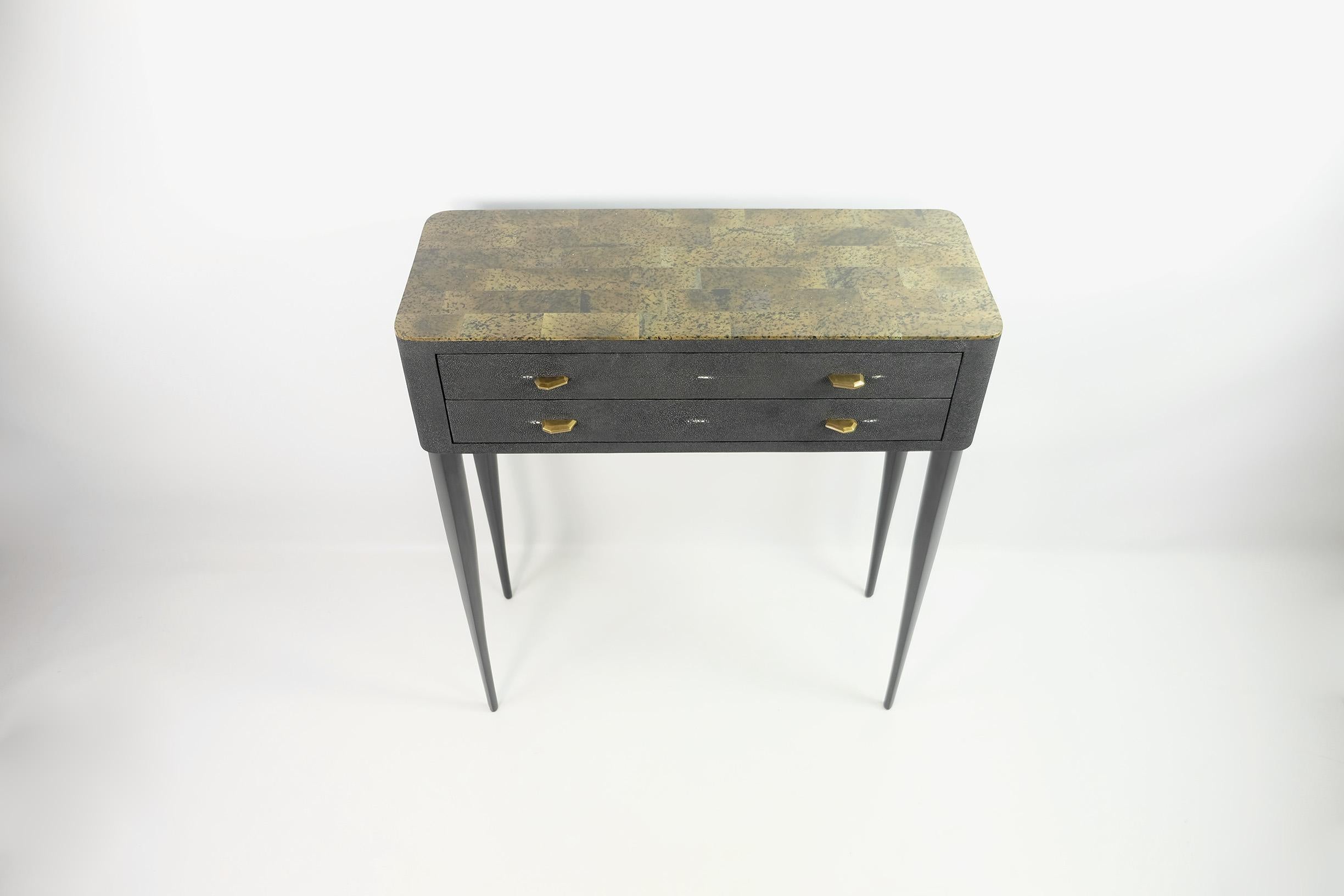 Console Table '2 Drawers' in Shagreen and Stone by Ginger Brown For Sale 1