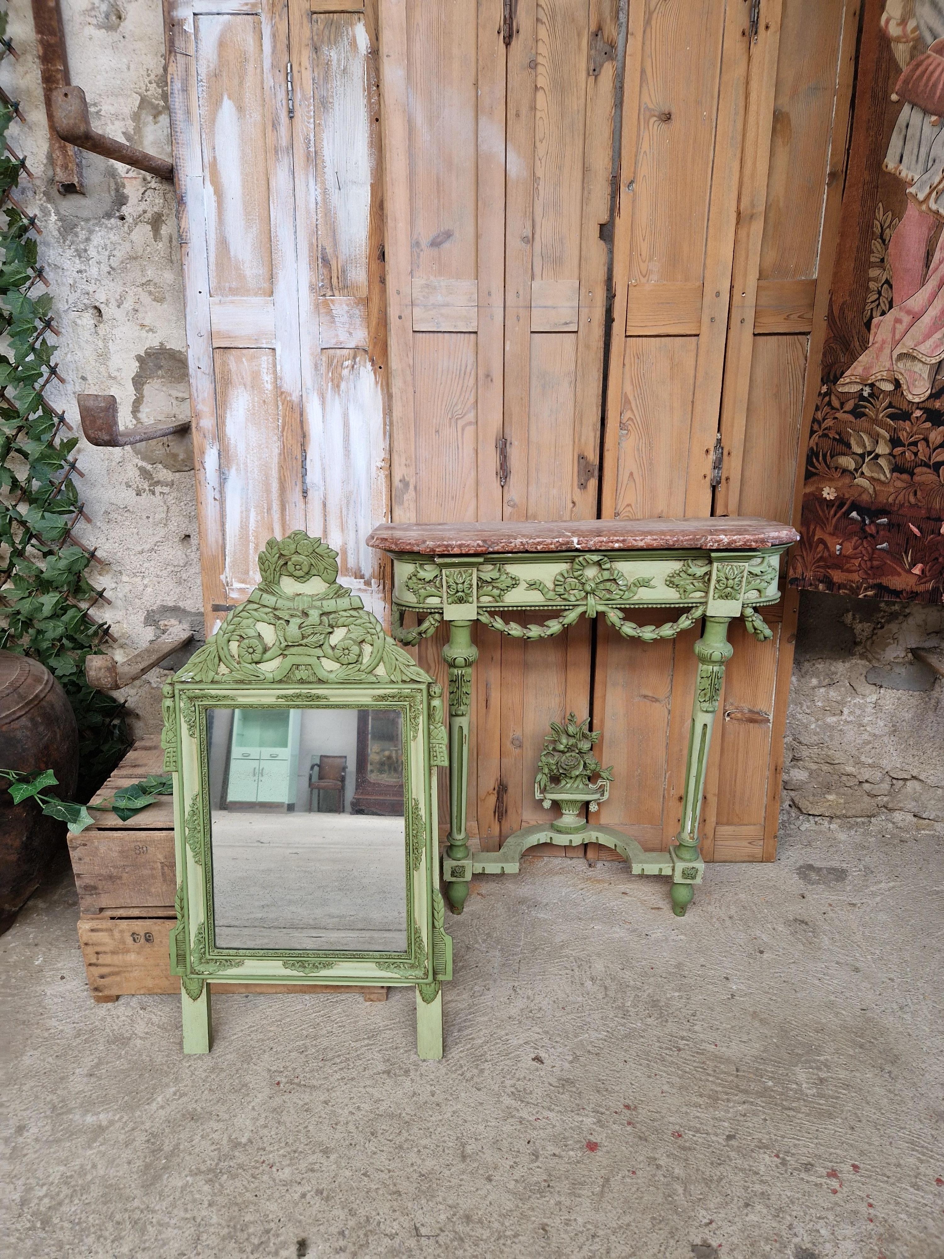 19th Century Console Table and Mirror French Green Louis XVI In Fair Condition For Sale In Buxton, GB