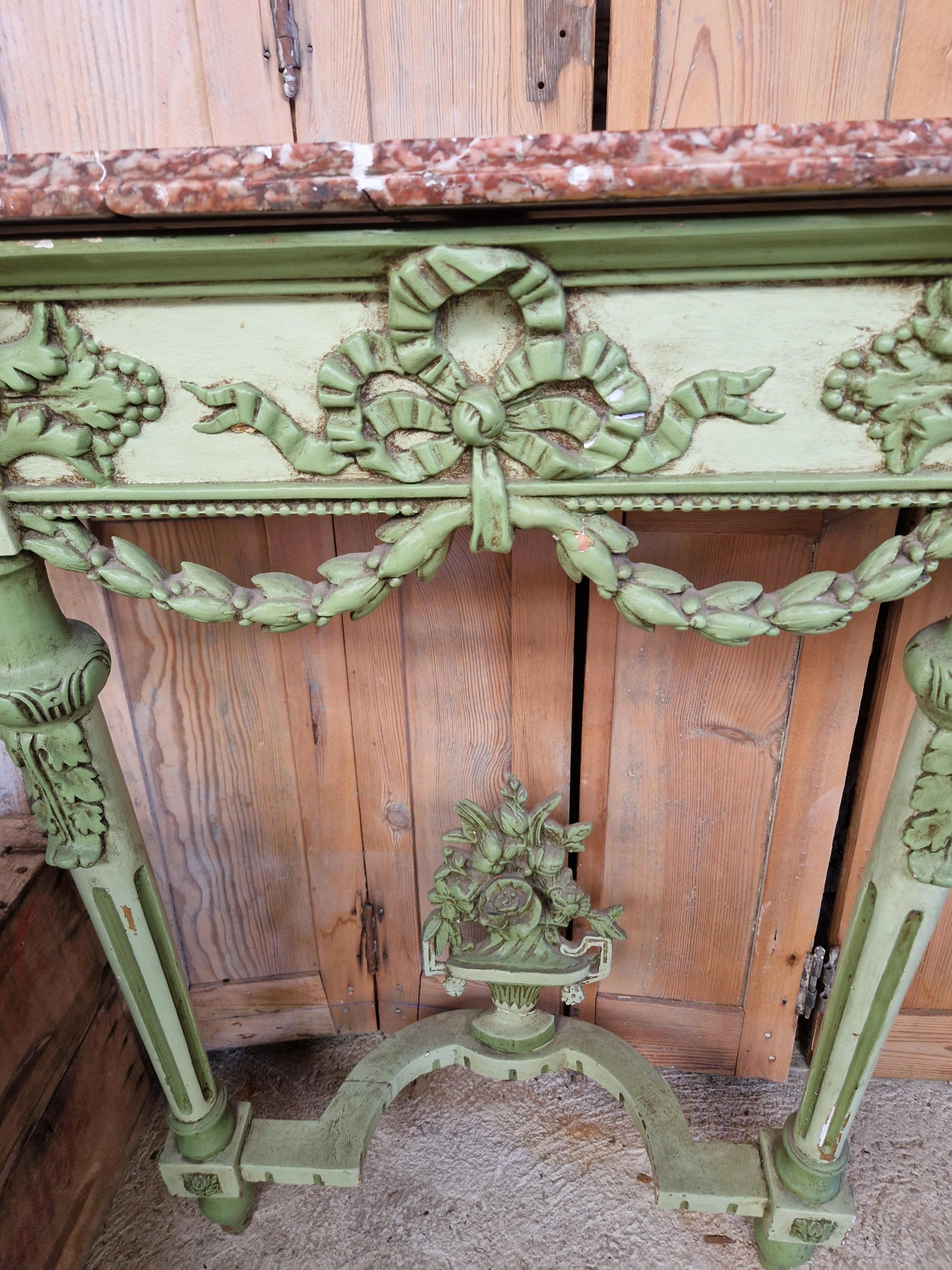 19th Century Console Table and Mirror French Green Louis XVI For Sale 2