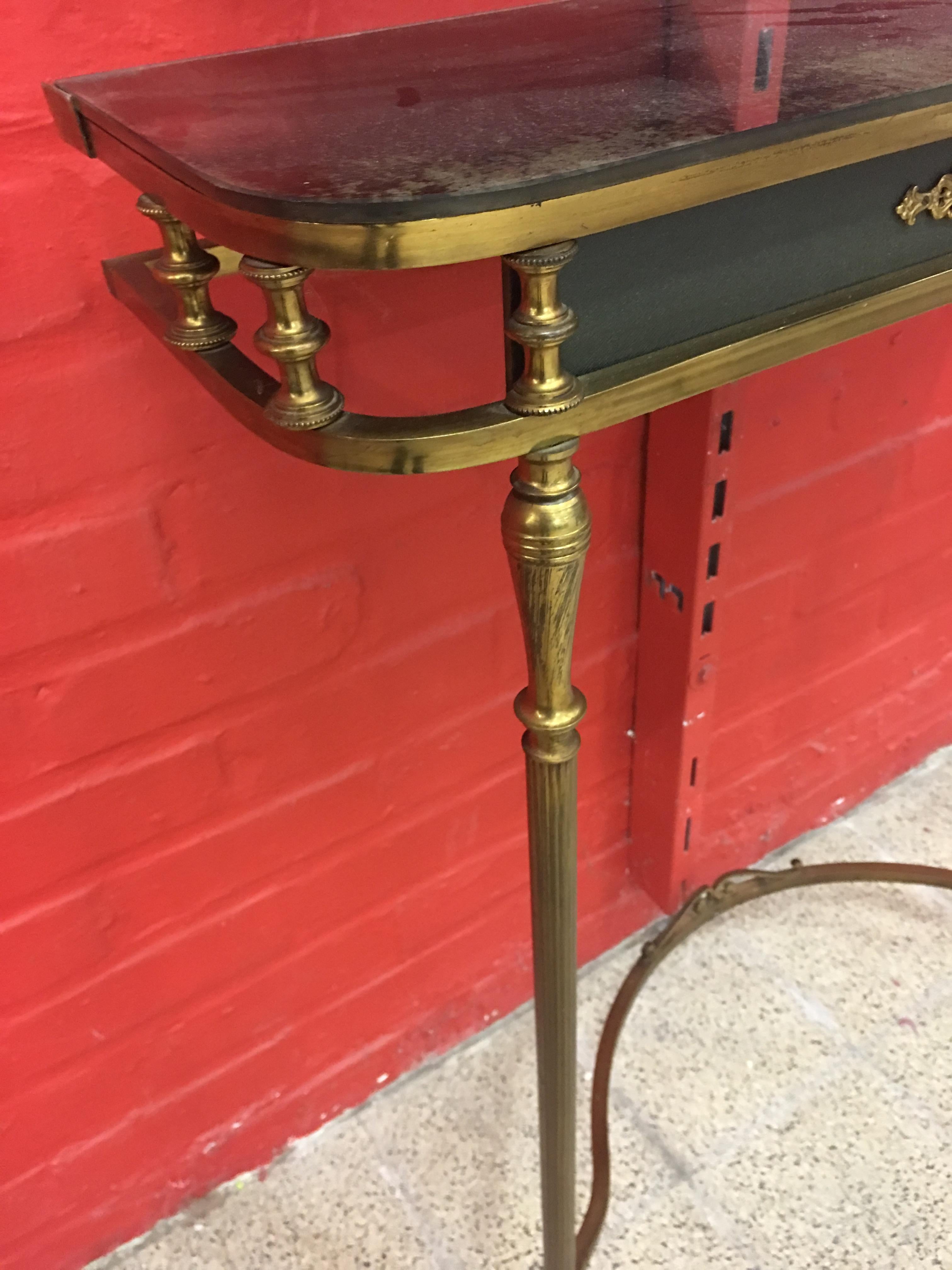 European Console Table and Mirror in Brass and Lacquered Metal, circa 1950-1960 For Sale